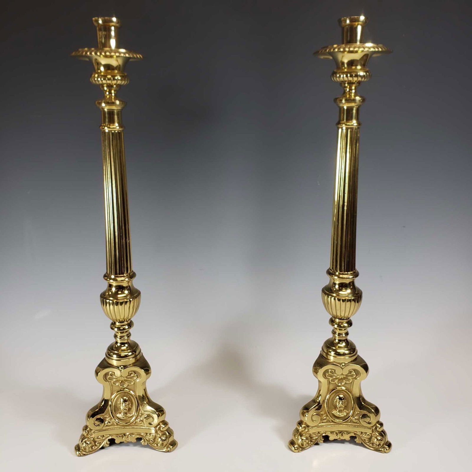 Pair of Italian Alter Brass Candle Sticks - 23" Tall (1 of 11)