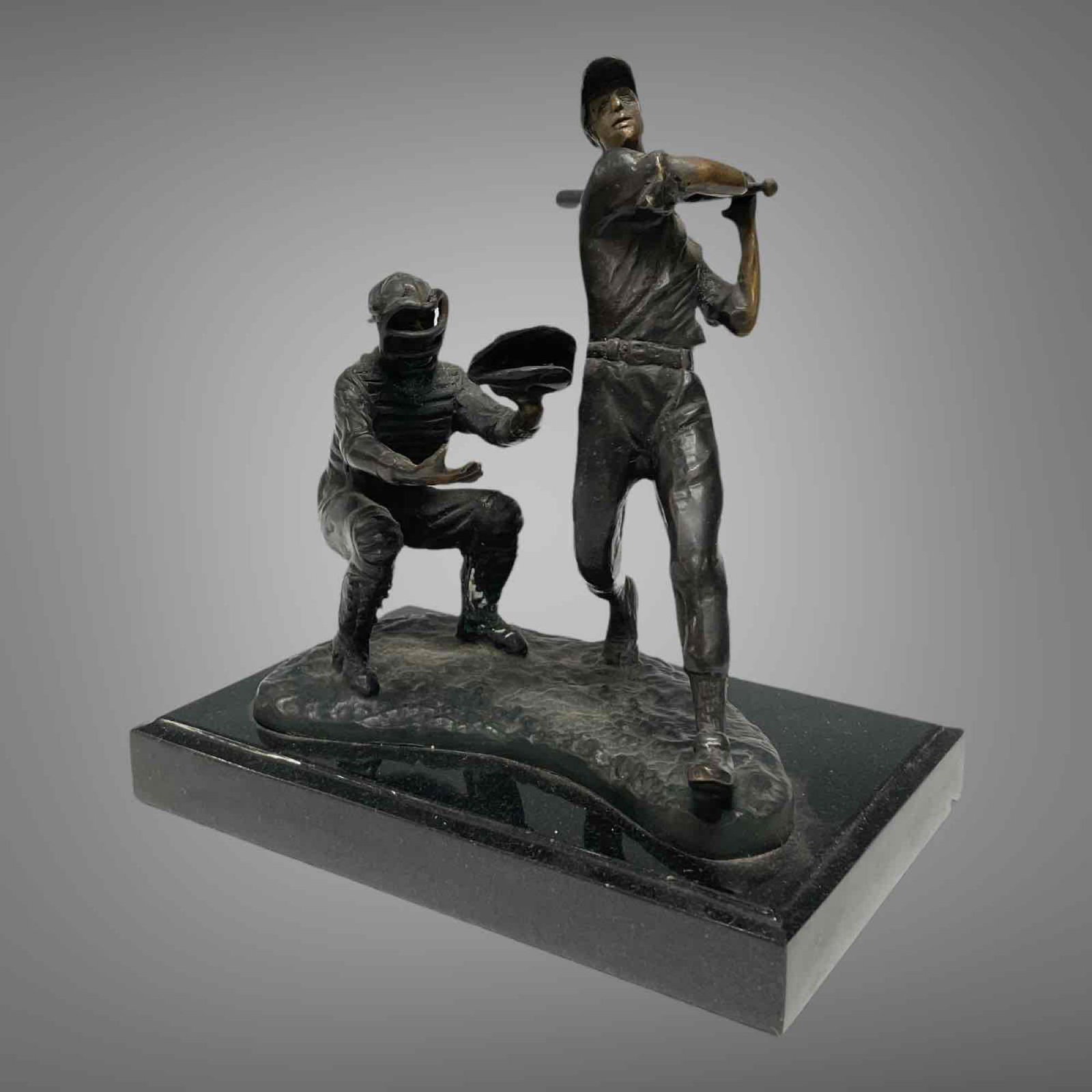 BRONZE BASEBALL STATUE ON BLACK MARBLE BASE - FELLERS (1 of 12)