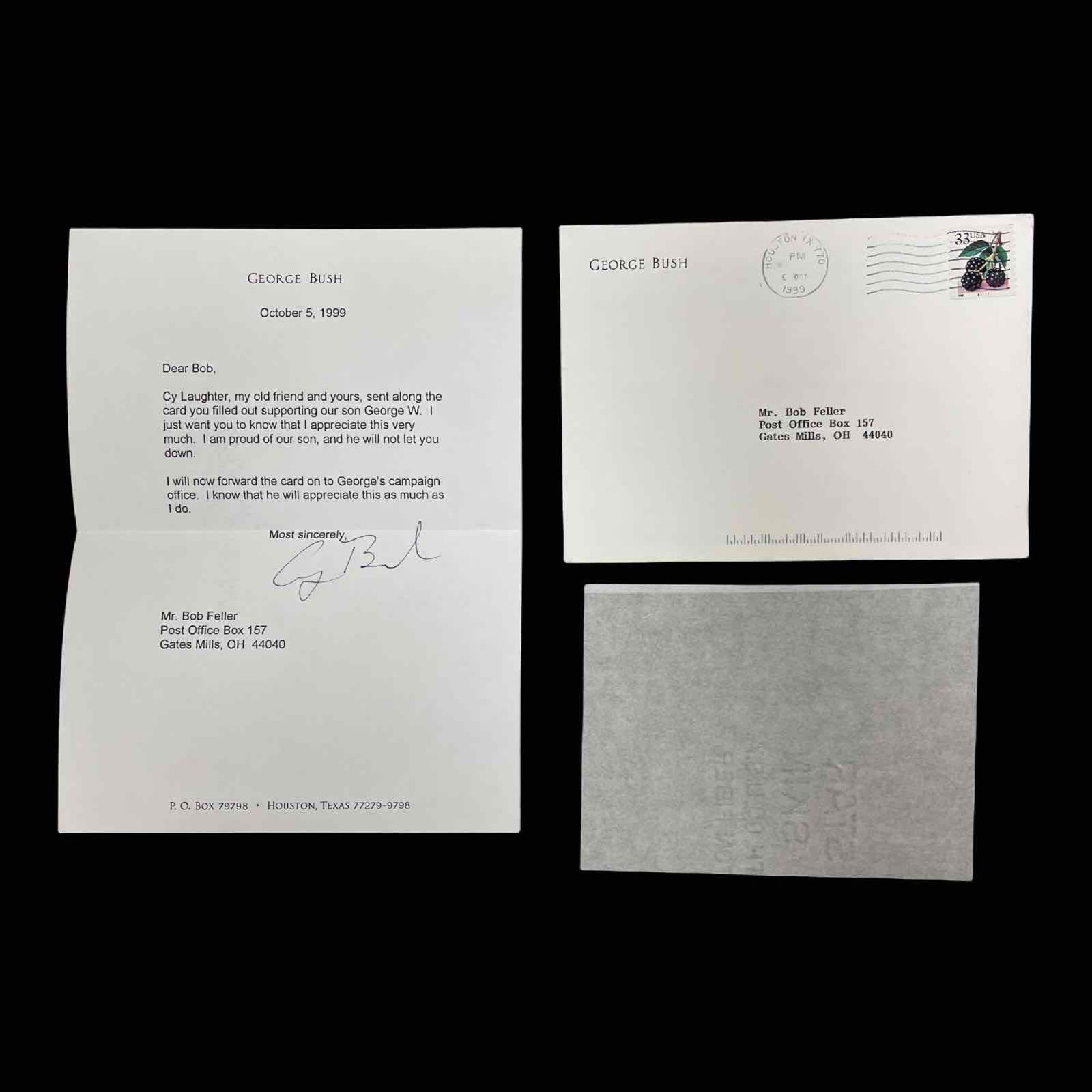 THANKFUL LETTER TO BOB FELLER FROM GEORGE BUSH in 1999 (1 of 14)