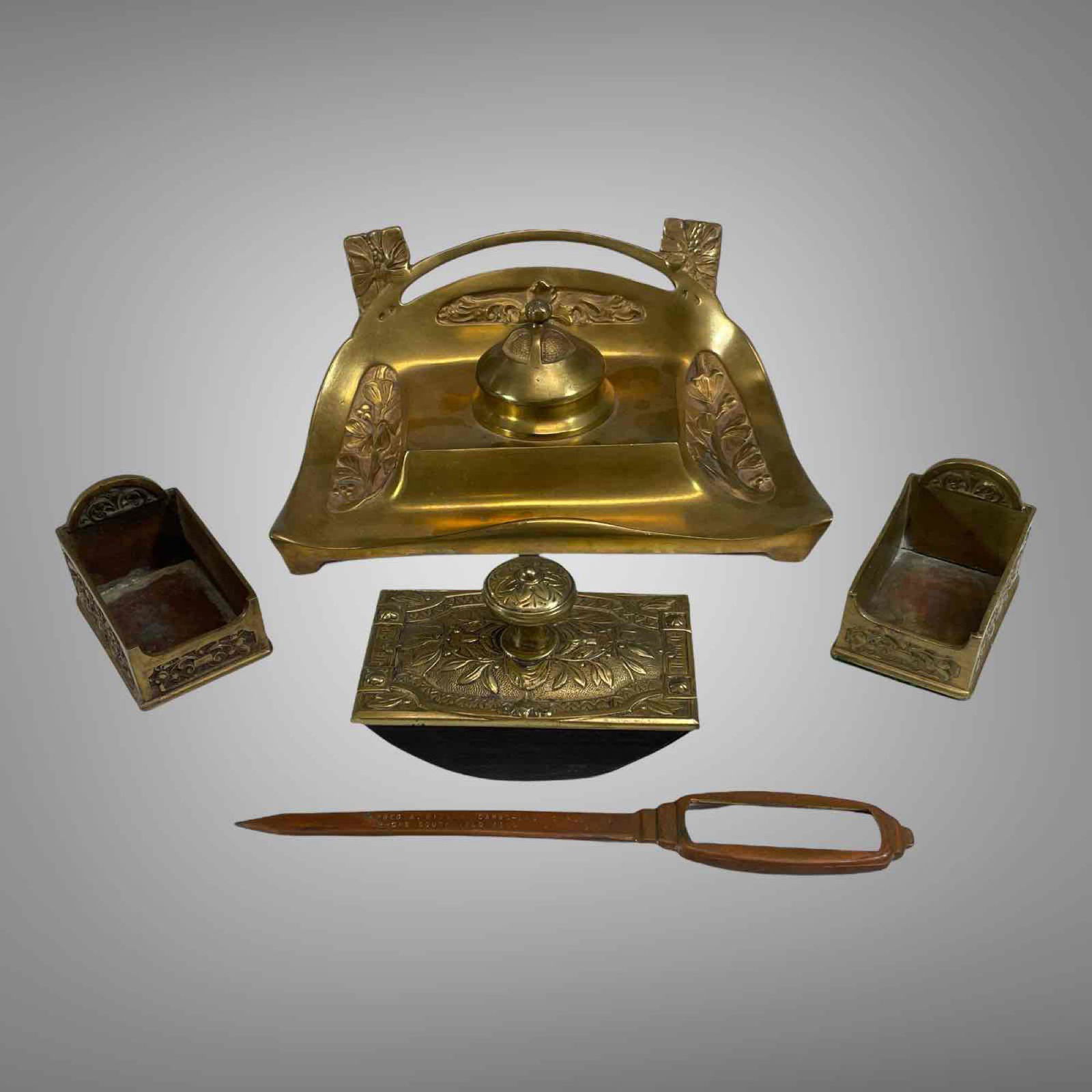 ART NOUVEAU BRONZE INKWELL AND DESK ACCESSORIES (1 of 20)