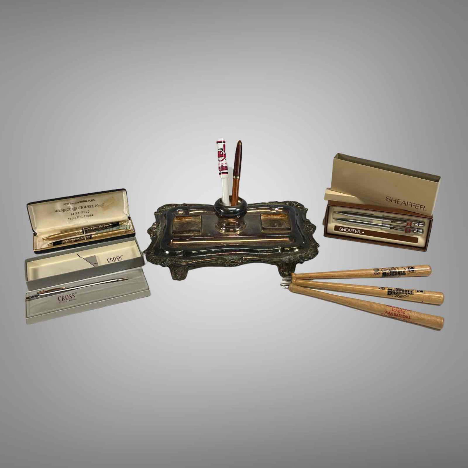 MAPPIN WEBB SILVERPLATED PEN TRAY & PENS GROUP (1 of 20)