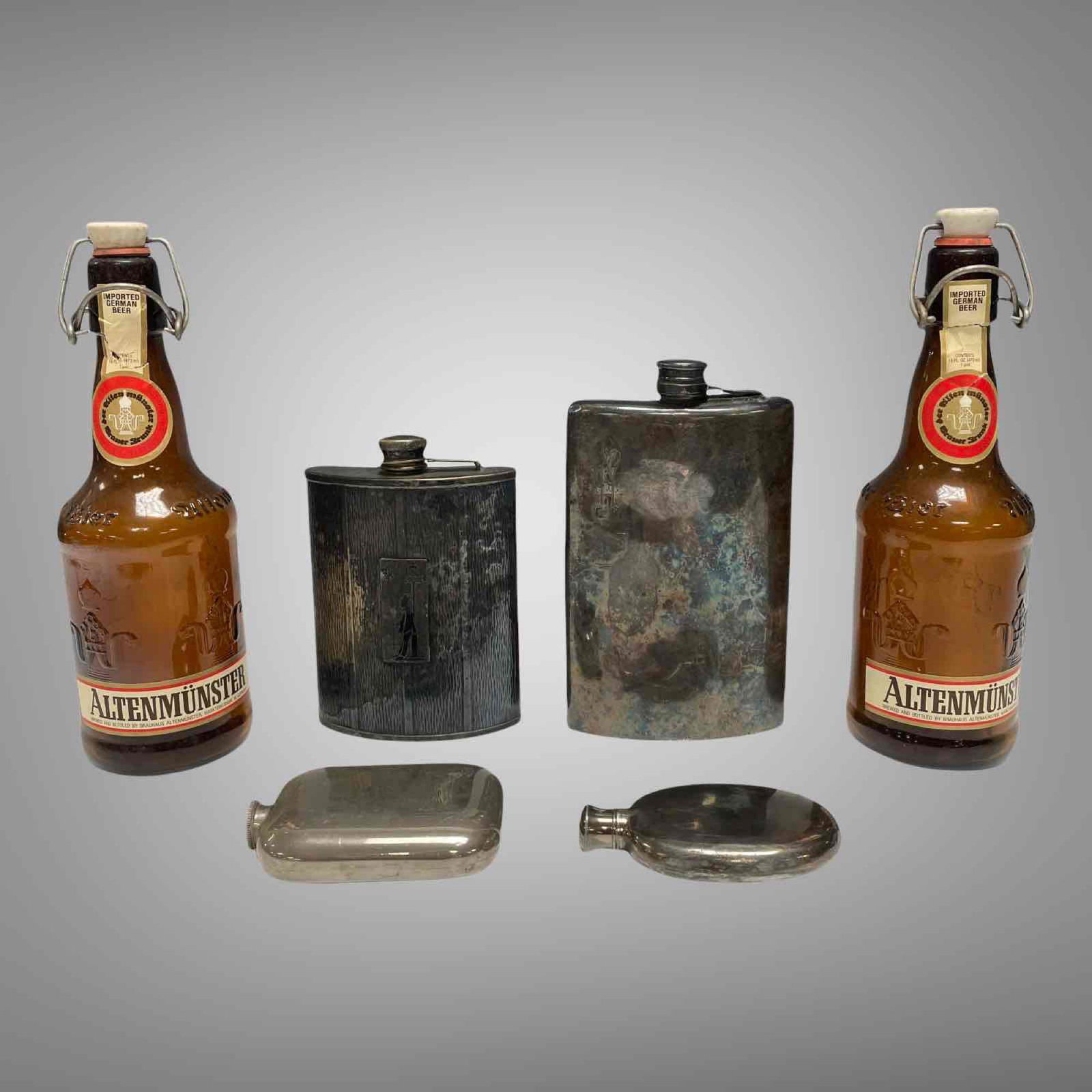 (4) ANTIQUE S.P LIQUOR FLASKS & (2) ALTENMUNSTER BEER (1 of 20)