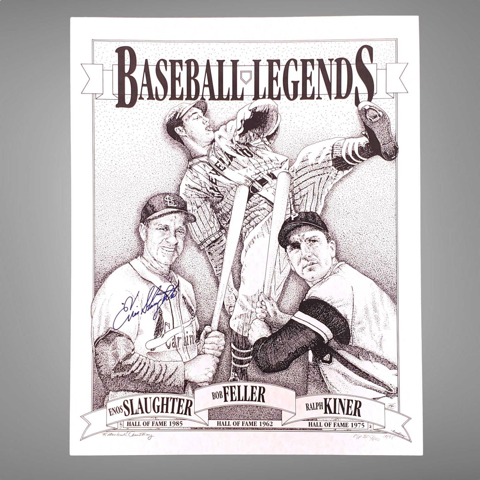 BASEBALL LEGENDS LITHOGRAPH FELLER/SLAUGHTER/KINER (1 of 6)