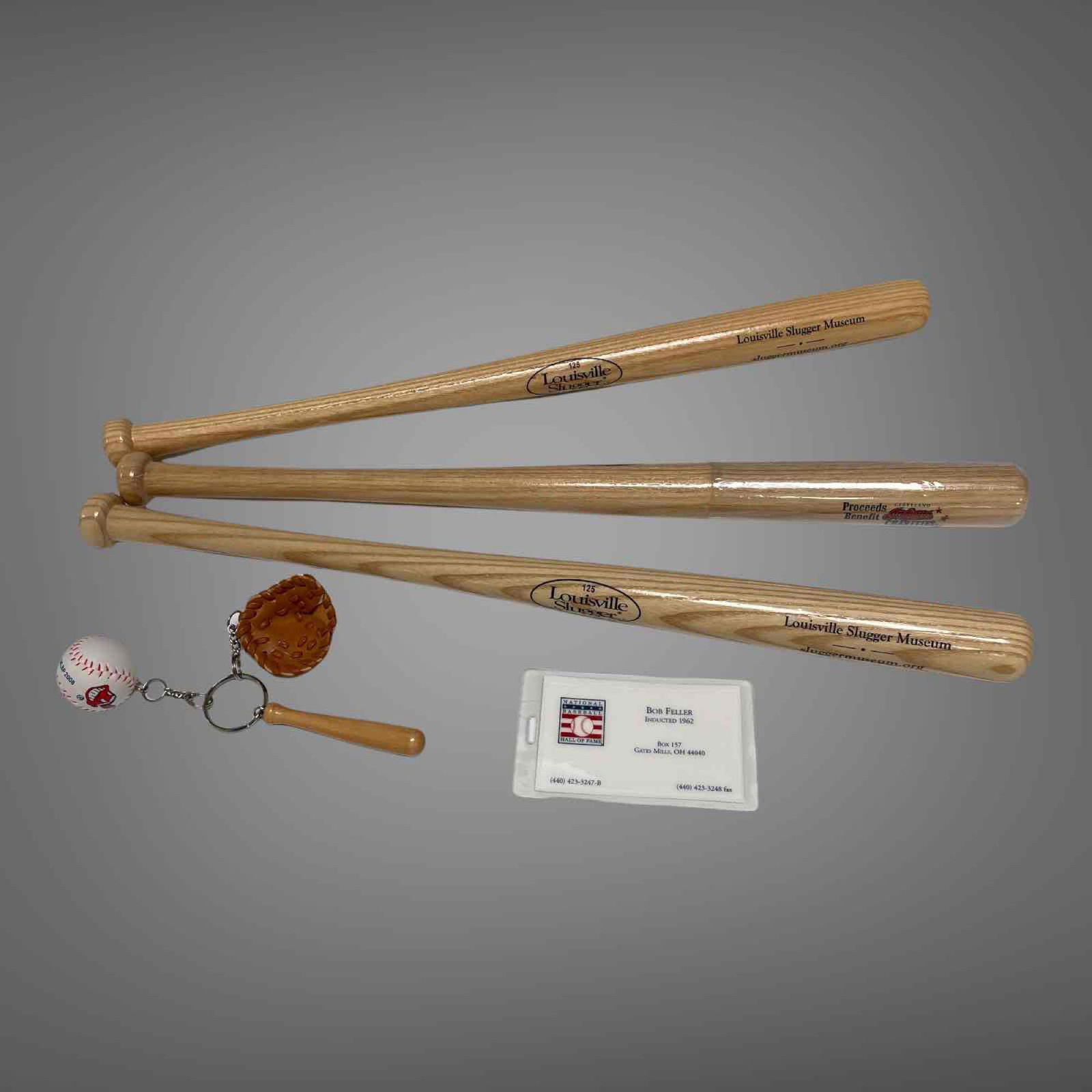 (3) MINI BASEBALL BALL BATS - KEY-CHAIN & FELLER CARD (1 of 20)
