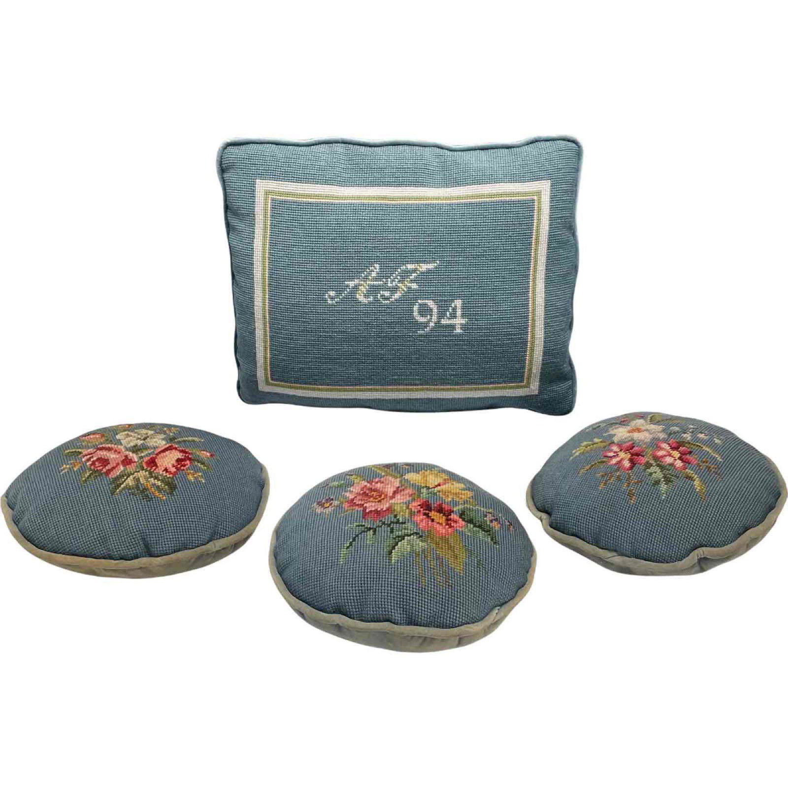 Four Blue Floral Needlepoint Accent Pillows (4) (1 of 19)