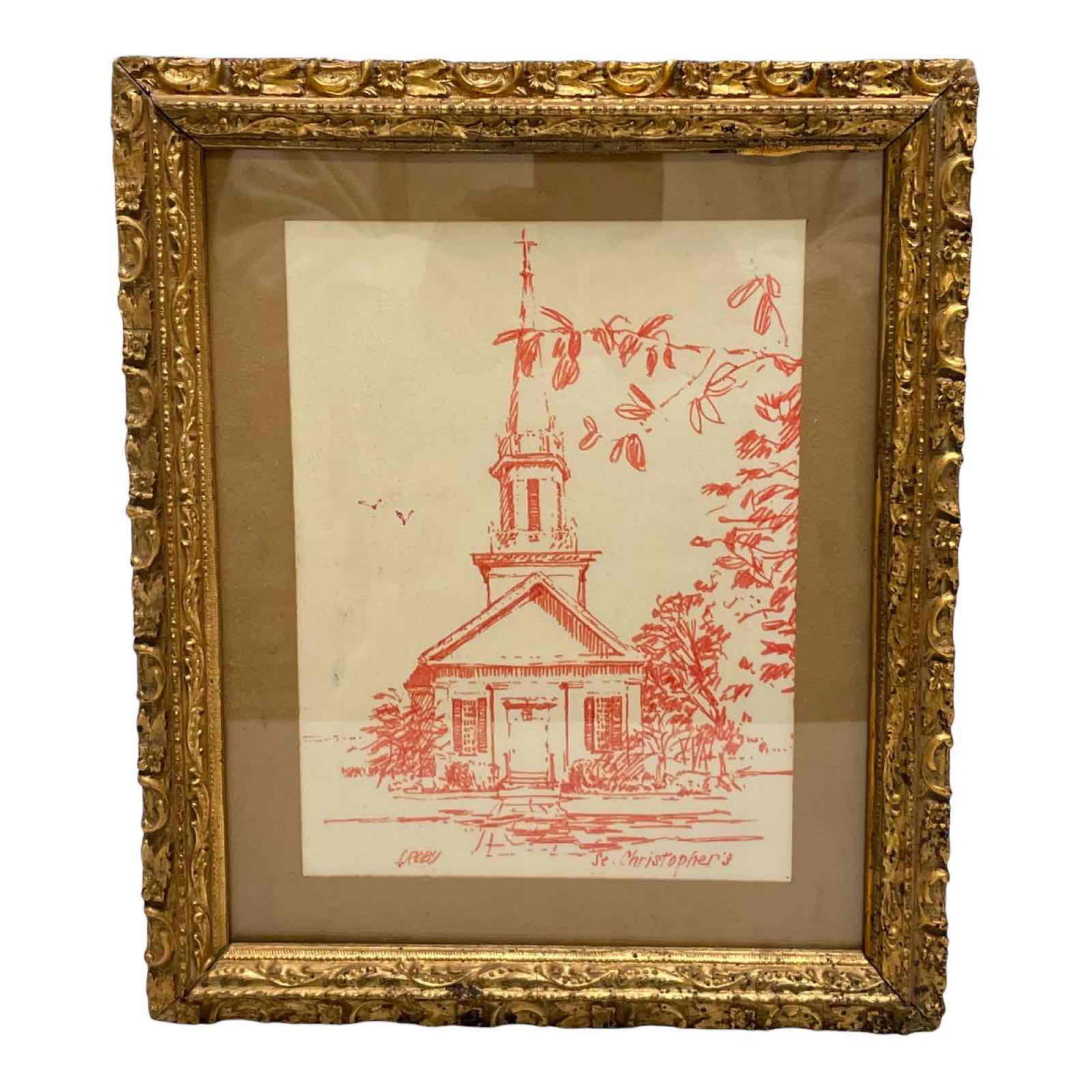 1960's Drawing by Sue Roby of St. Christopher's by The (1 of 15)