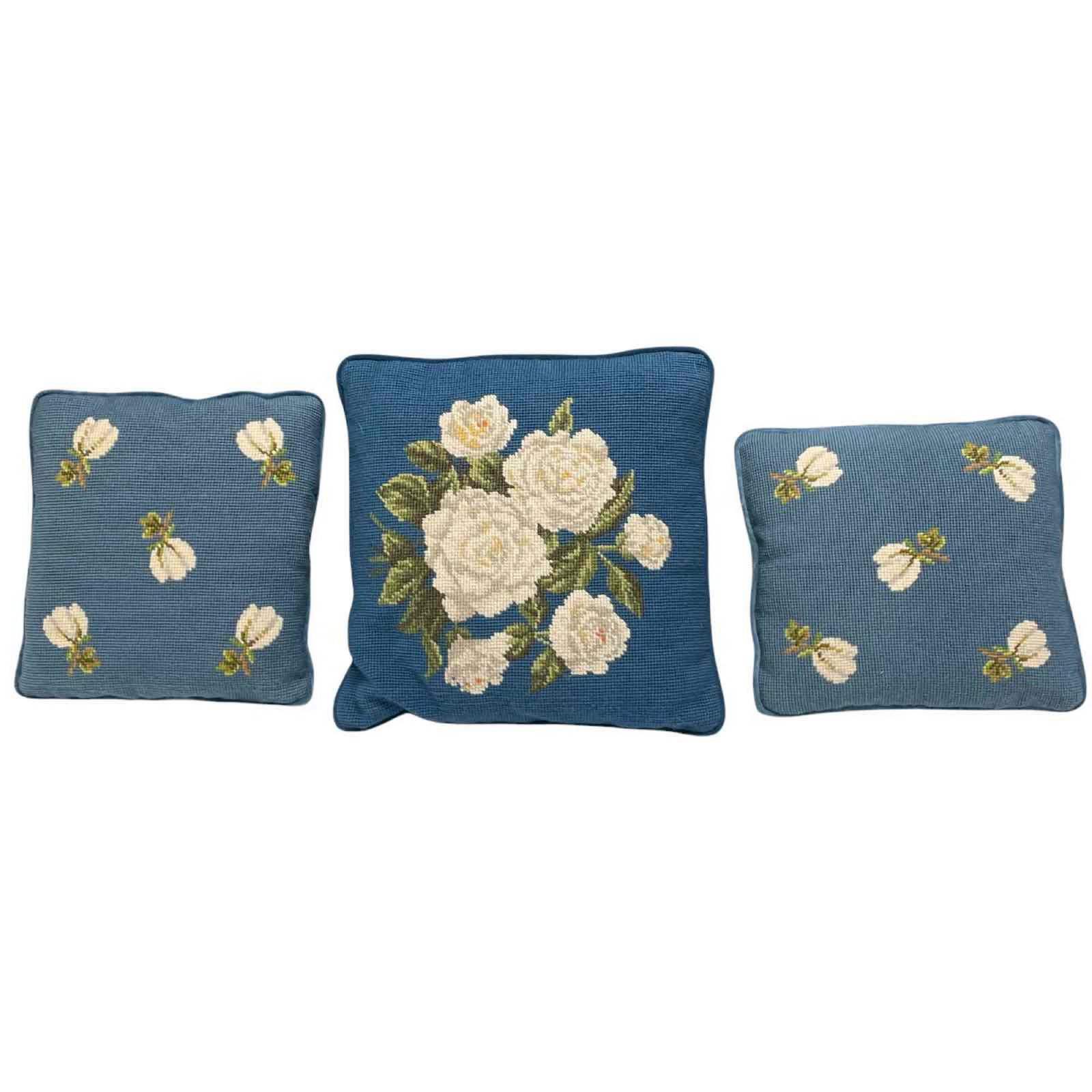 Three Blue Square Needlepoint Accent Pillows (3) (1 of 19)