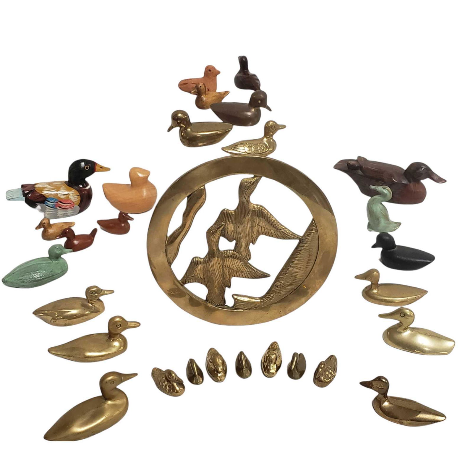 Collection Lot of Various Brass and Wood Ducks (1 of 15)