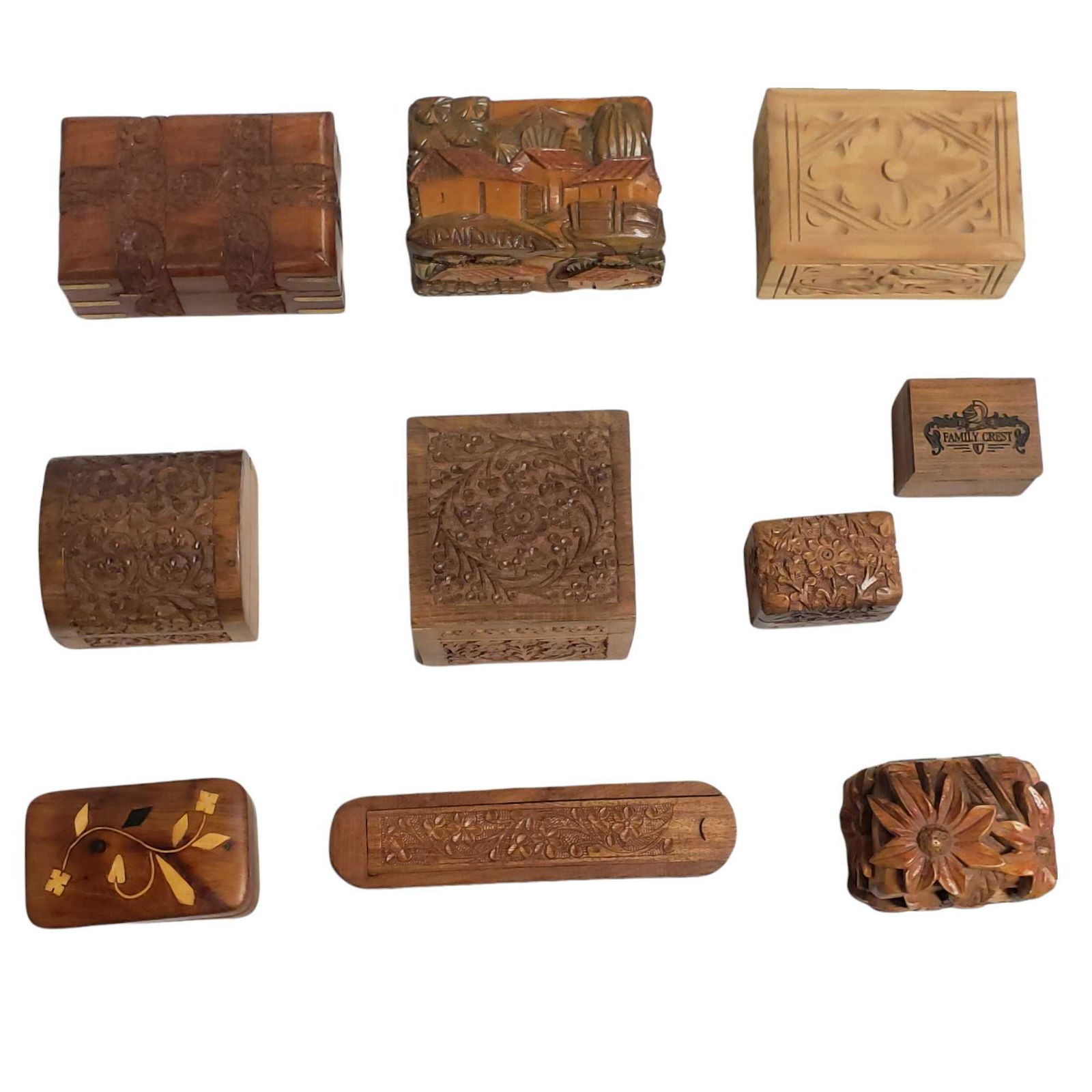 (9) Carved and Decorated Gentleman's Lidded Wood Boxes (1 of 20)