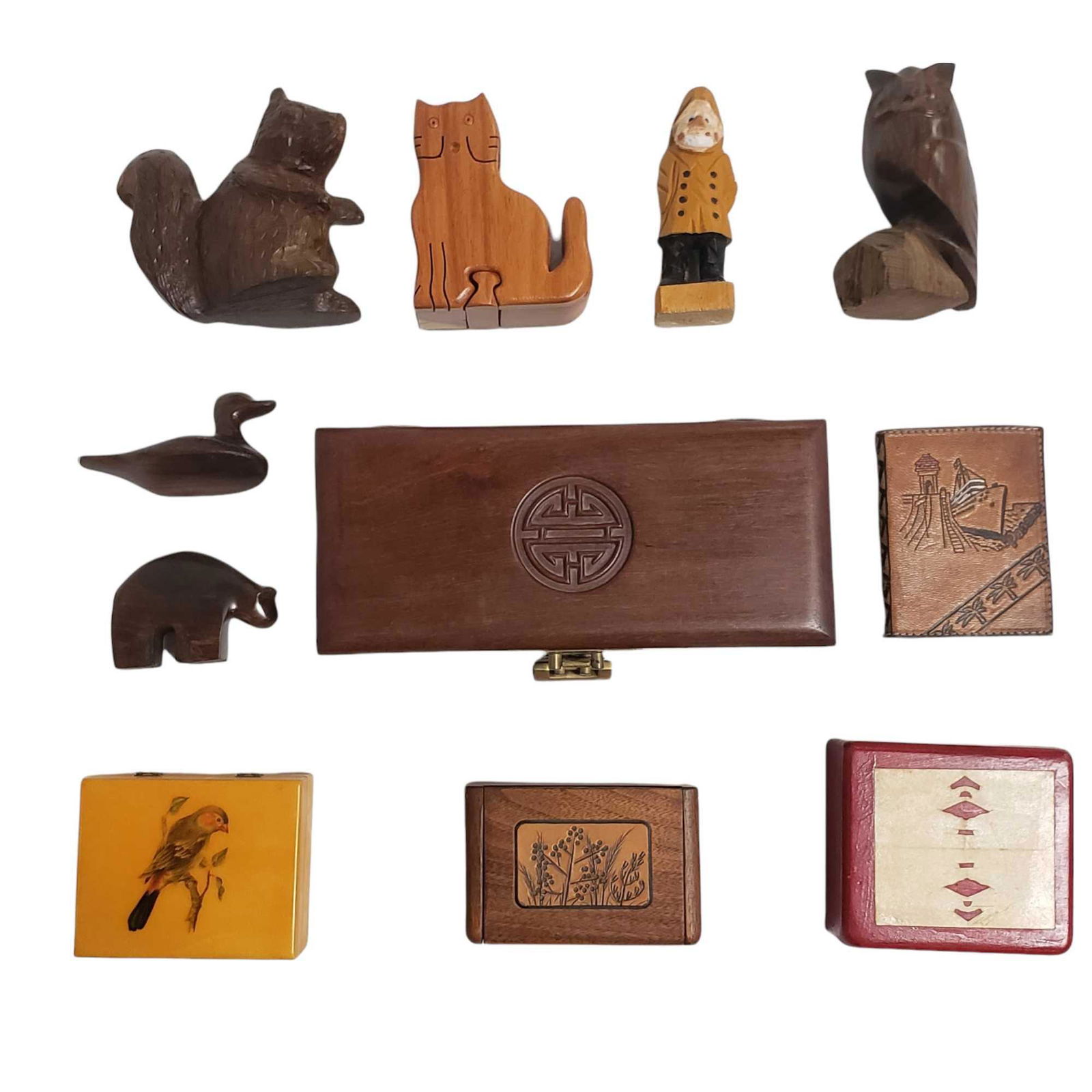 WOOD CARVED FIGURES AND BOX COLLECTION 11PC (1 of 16)