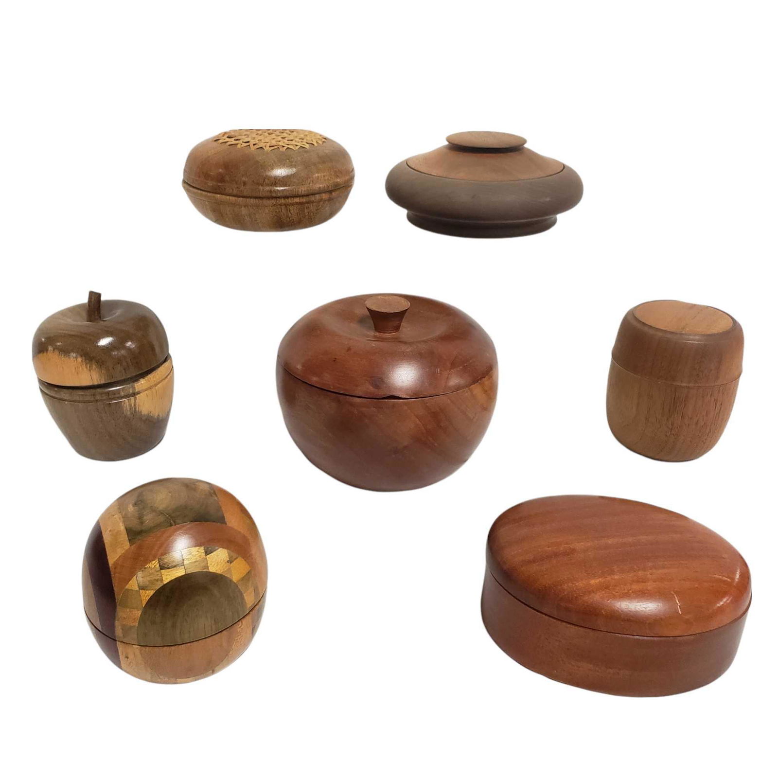 Group of Seven Wood Crafted Lidded Boxes (1 of 15)