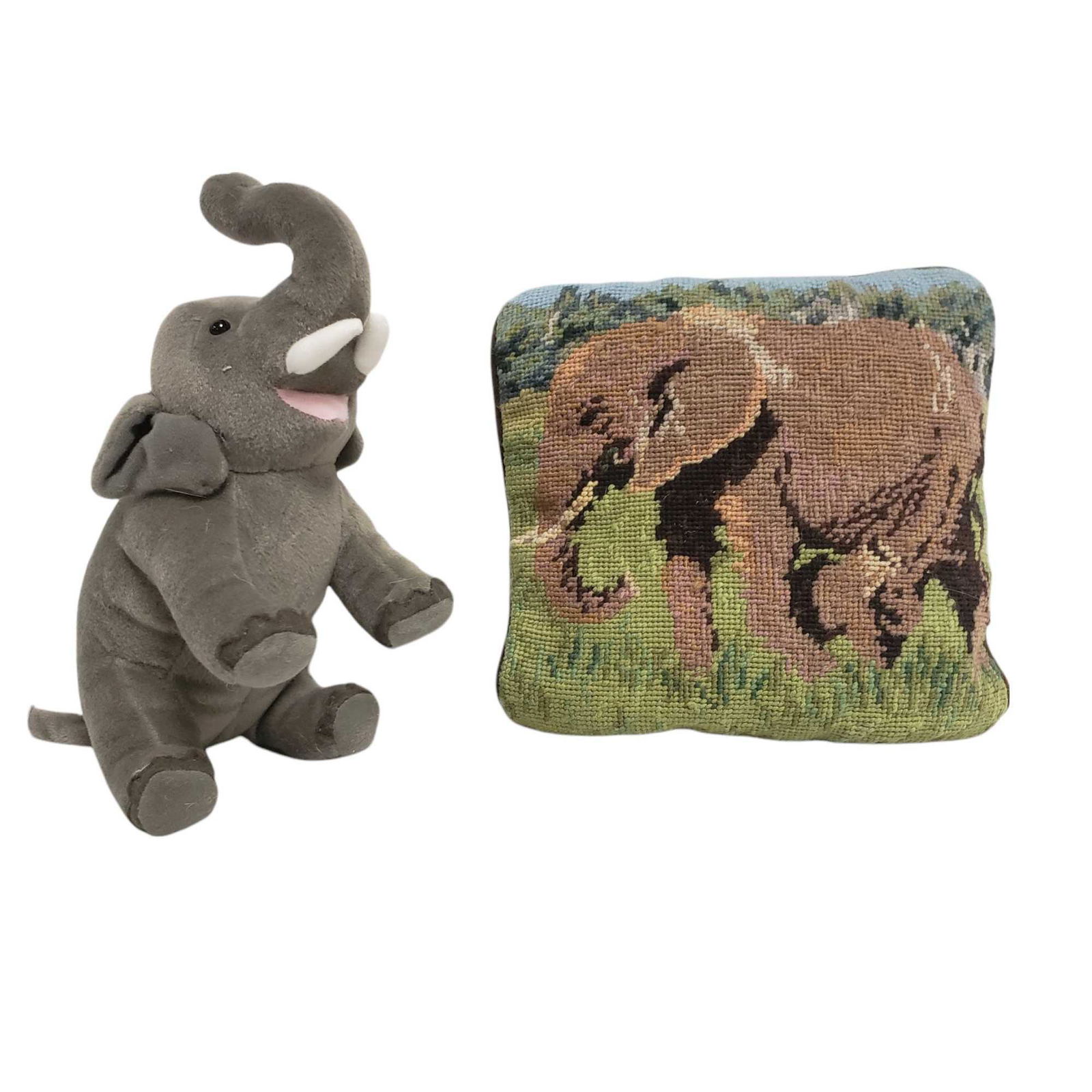 Vintage GUND Elephant and Elephant Needlepoint Pillow (1 of 12)