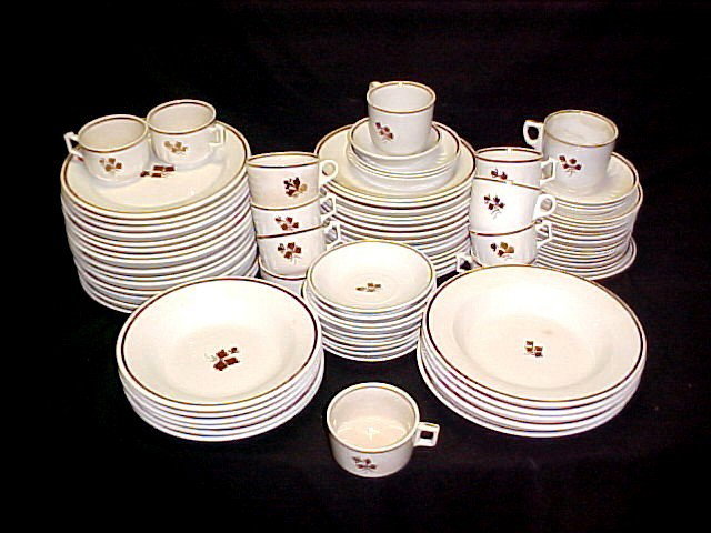 Collection Of Old Tea Leaf China Serving Dishes: to include 15 9 1/2'' dinner plates, 15 8 1/2'' dinner / salad plates, 14 7 1/2'' 5 9 3/4'' bowls, 6 9'' bowls, 13 various size cups and 14 saucers. Assemble set having various maker marks, some with