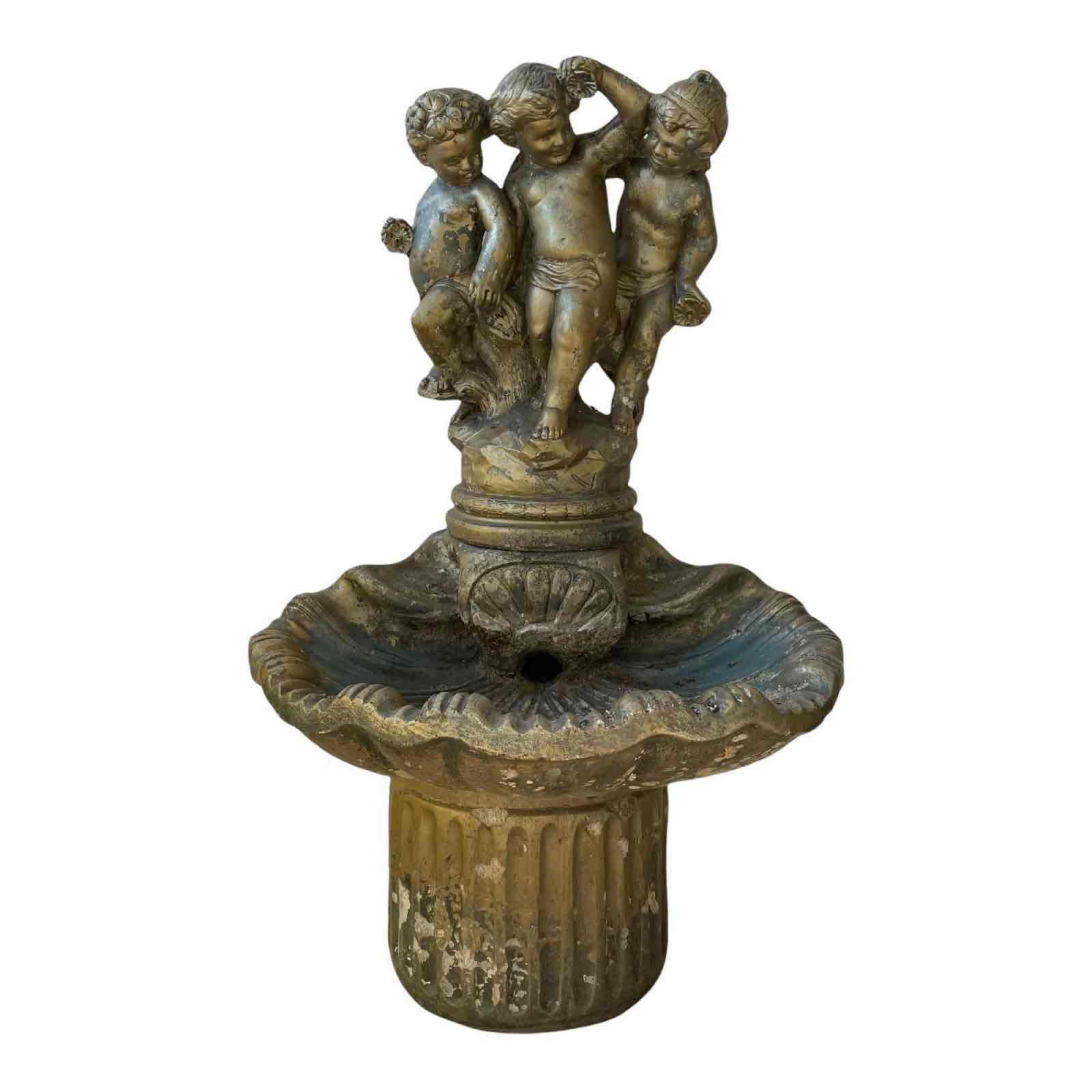 Vintage Concrete Fountain with Cherubs in a Shell (1 of 15)