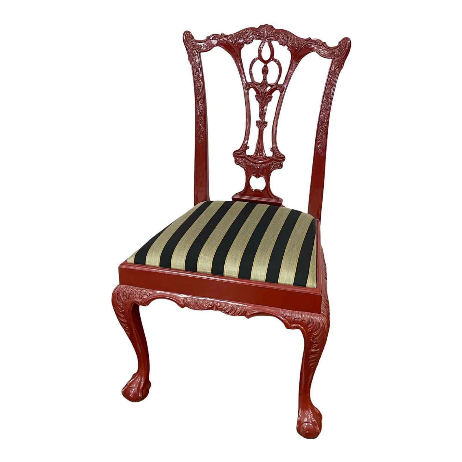 Red Lacquer Chinese Chippendale Style Chair (1 of 14)