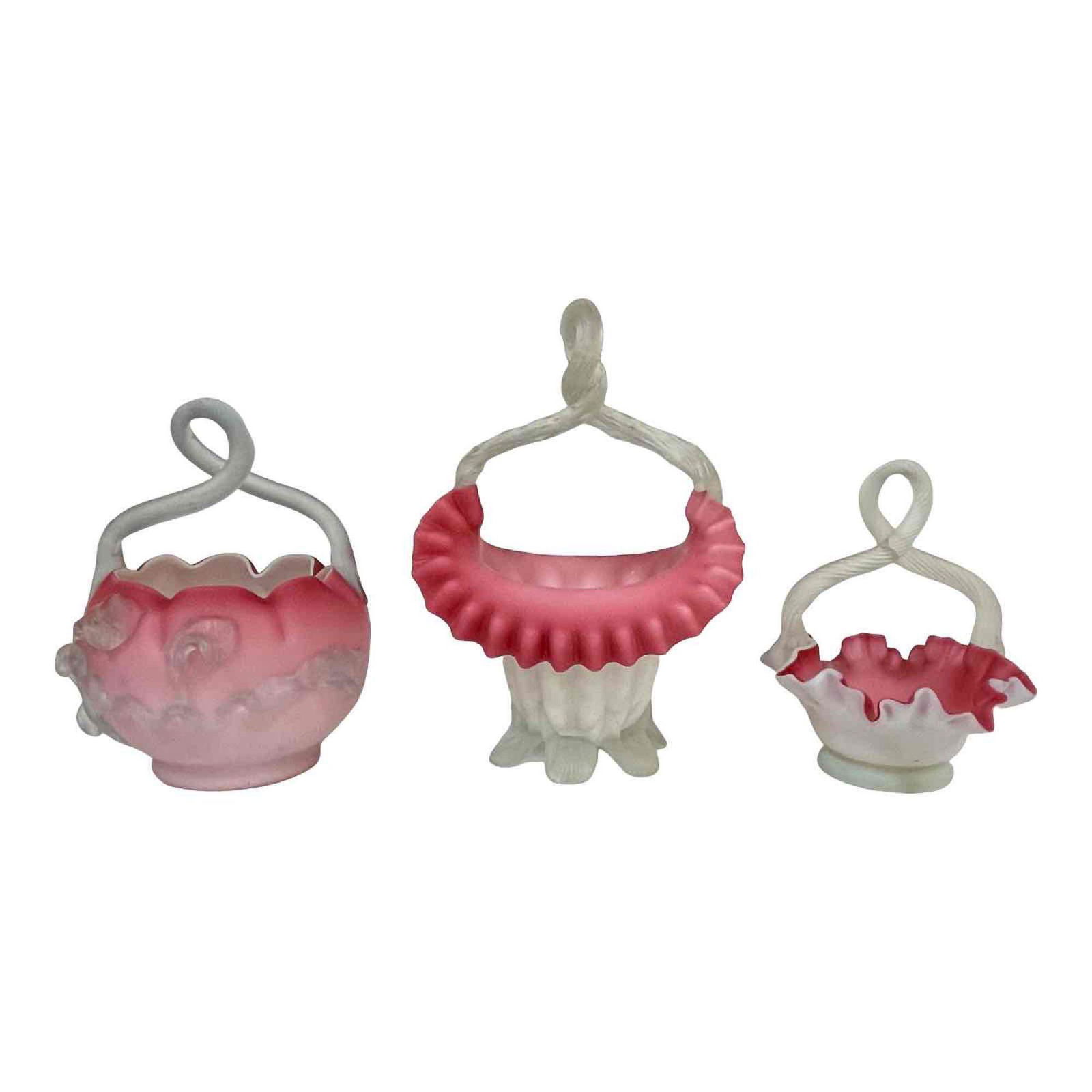 Three (3) Victorian Art Glass Thorn Handle Baskets (1 of 17)