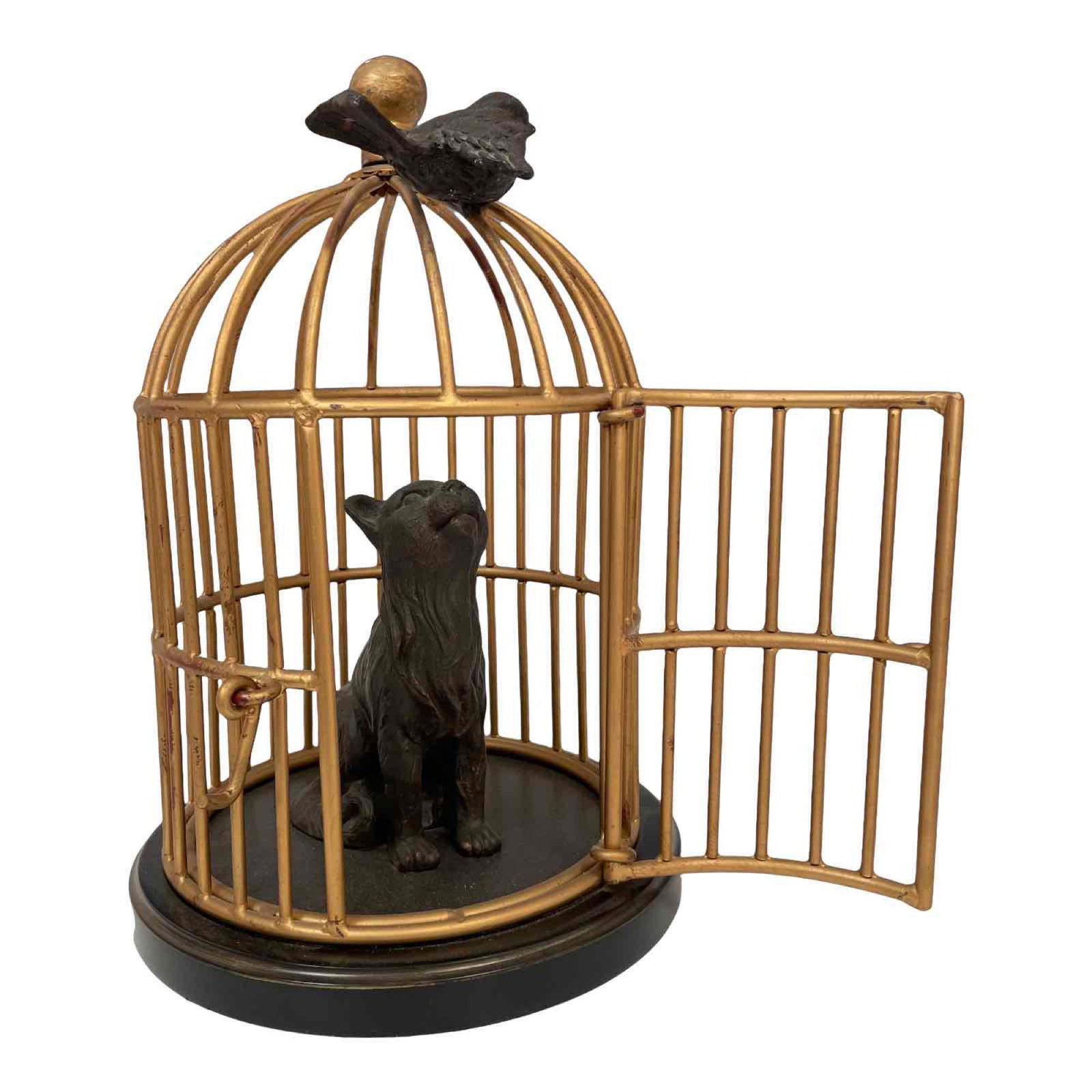 Whimsical Cat in Birdcage Decorative Arts Sculpture (1 of 20)