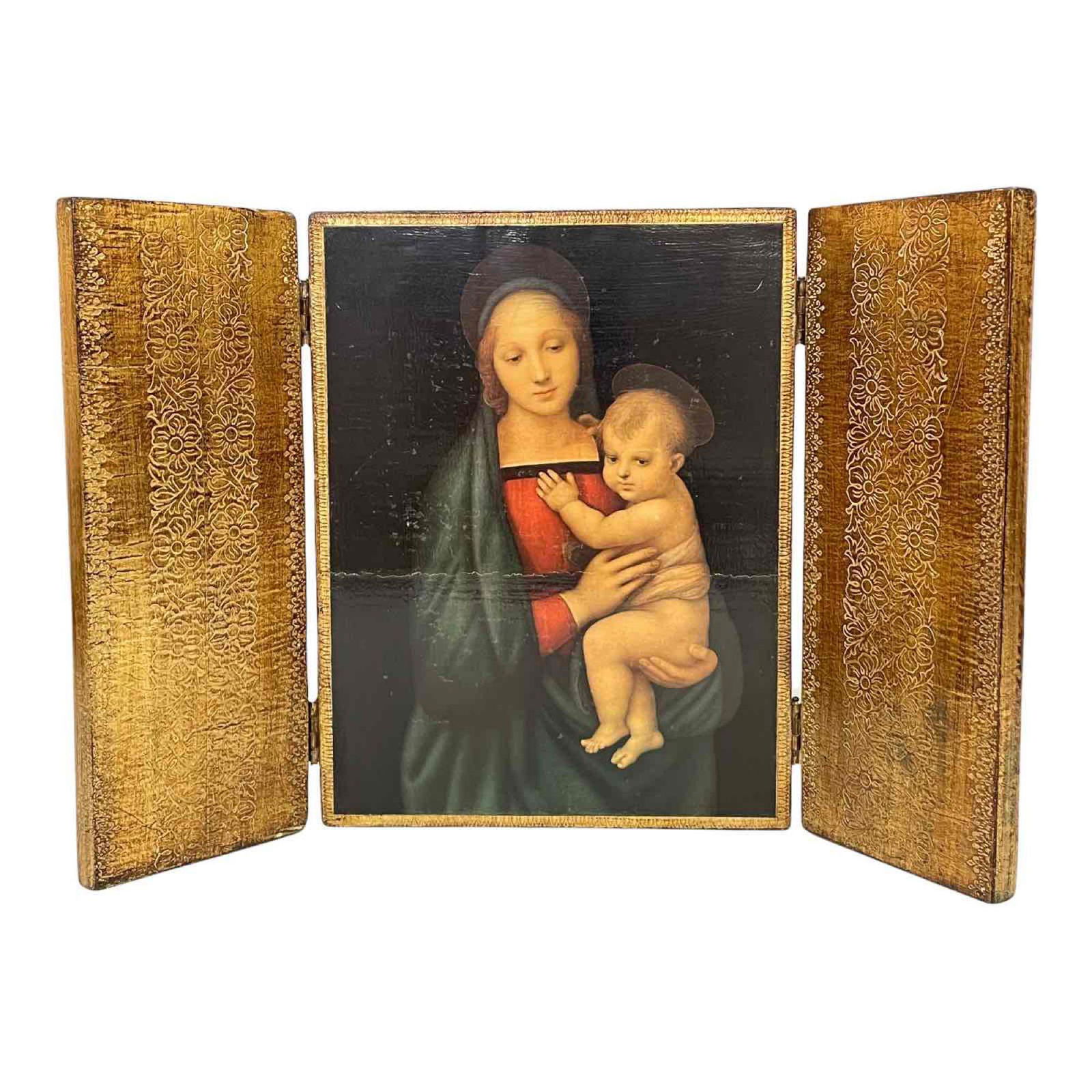 20th C. Vintage Florentine Triptych with Gilt Panels (1 of 20)