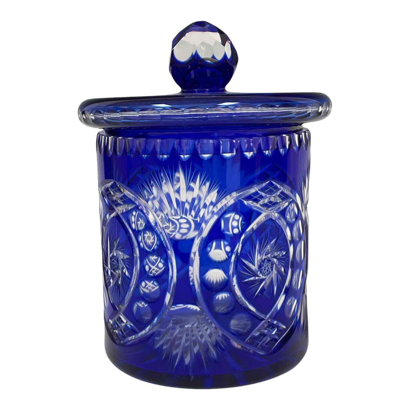 Cobalt Cut to Clear Czech Crystal Lidded Biscuit Jar (1 of 20)