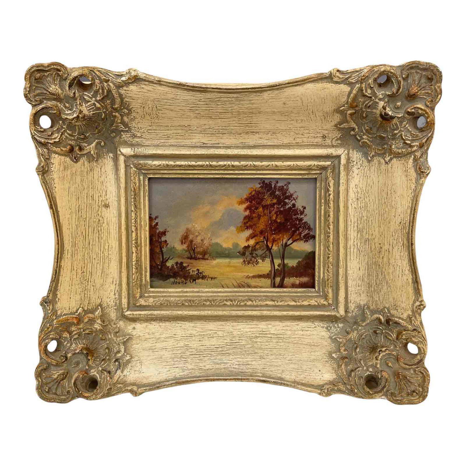WILLEMPJE NOORDAM Miniature Landscape: Willempje "Willy" Noordam Dutch (1922-1970) Autumn Landscape Oil on board, c. 1950s Noordam's work is typical of the Postwar style of landscape painting, with gestural brushwork that evokes a mood as 