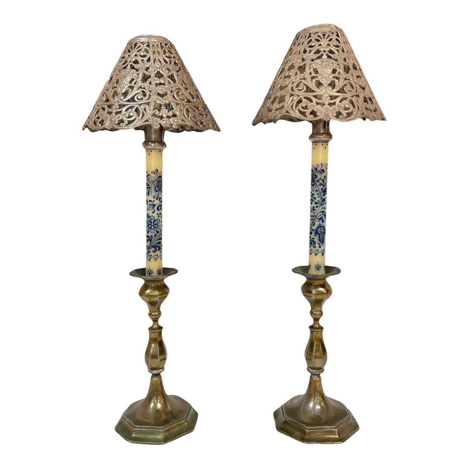 Pair of Silver Plated Candlesticks and Shades (1 of 20)