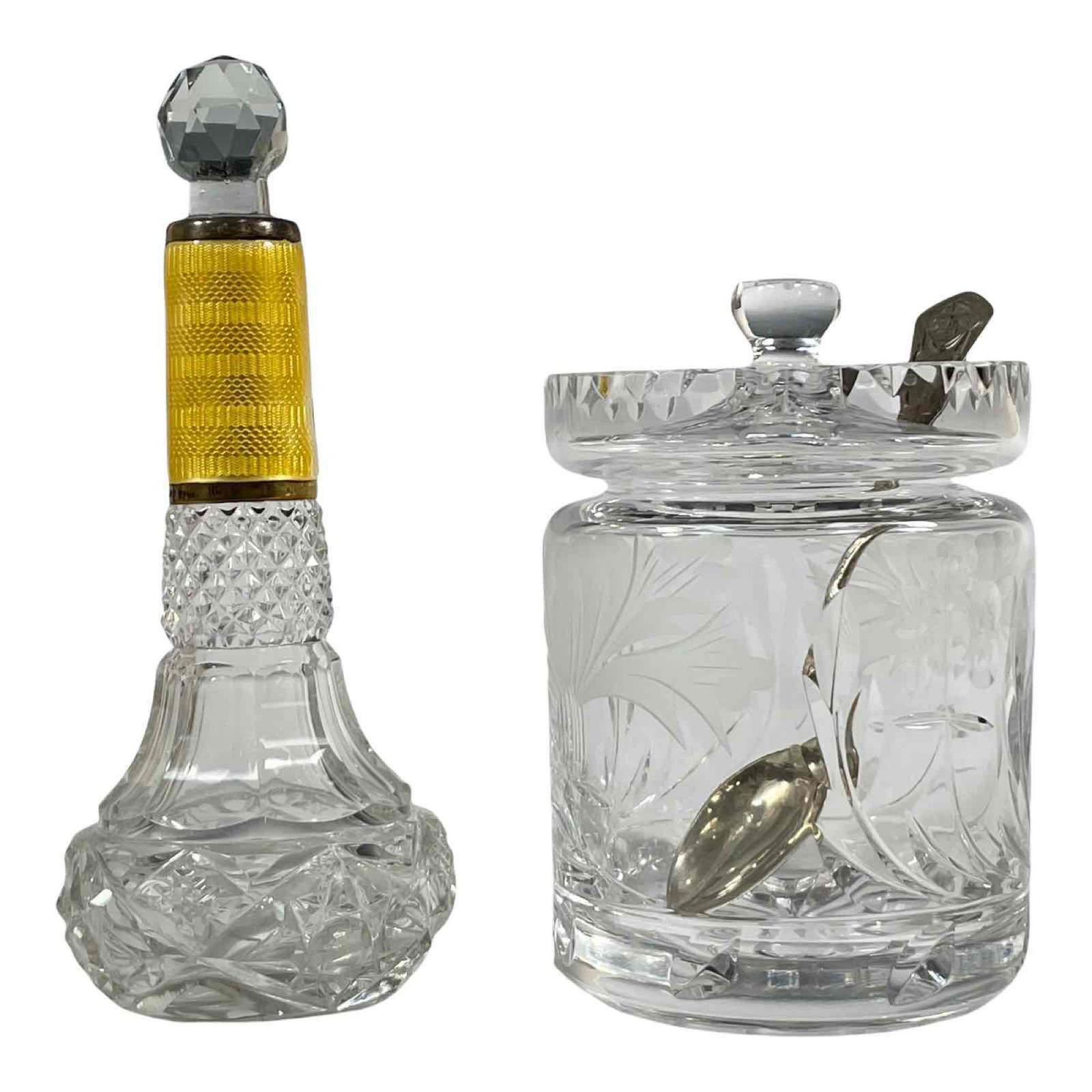 English Enamel -  Sterling Bottle and Crystal Condiment Jar (1 of 20)