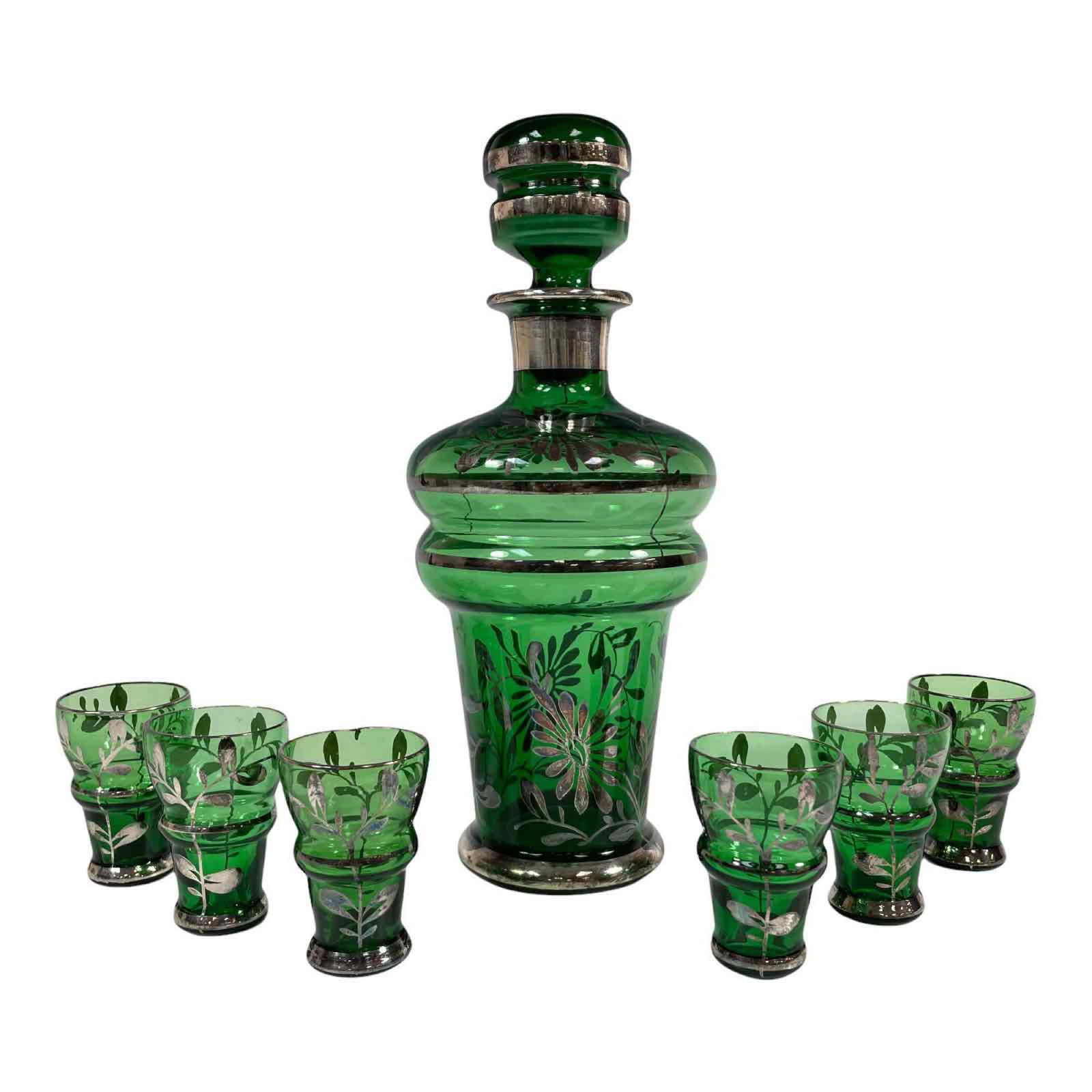 Venetian Green Glass Silver Overlay Decanter Set (1 of 20)
