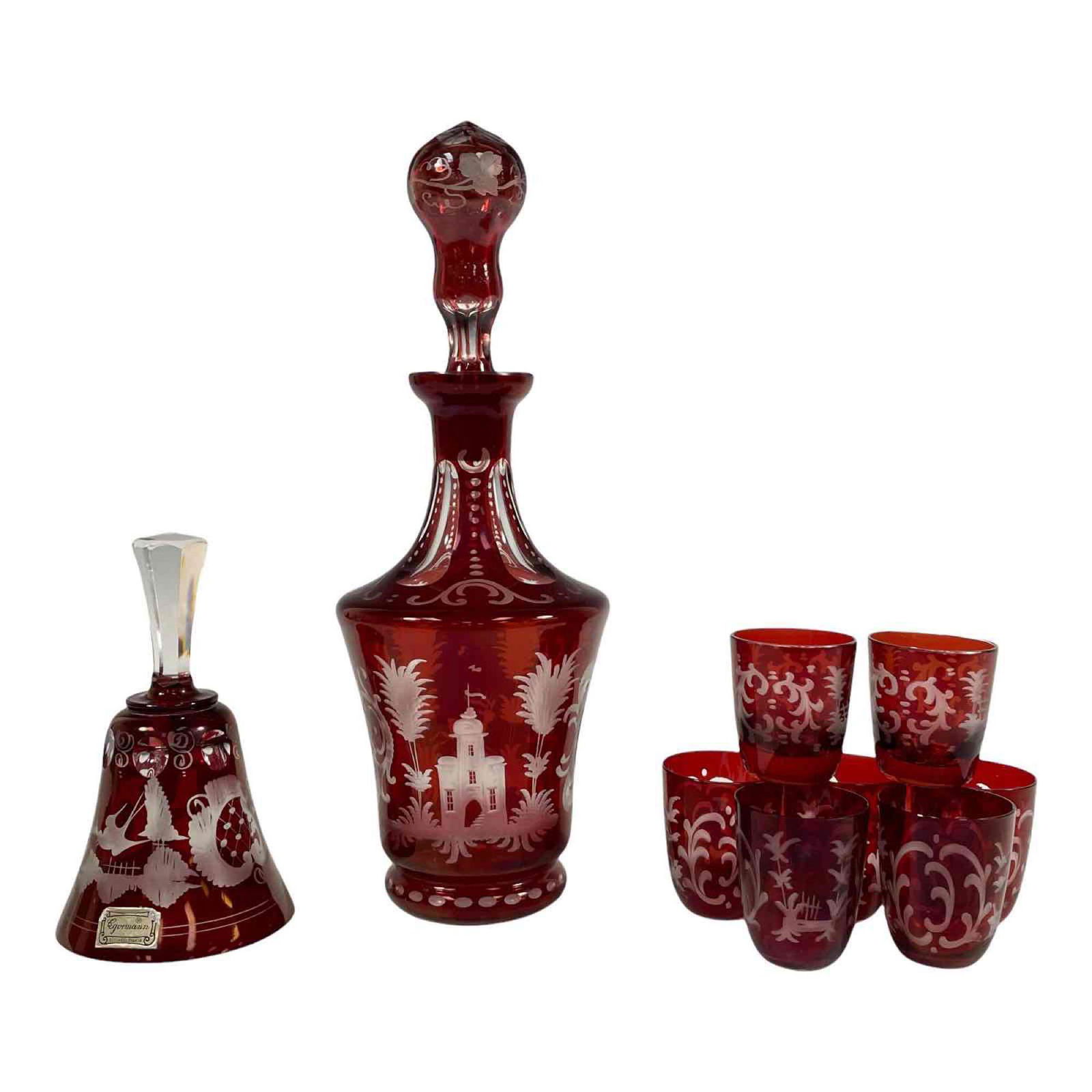 Bohemian Ruby Glass Decanter Set with Bell (1 of 20)
