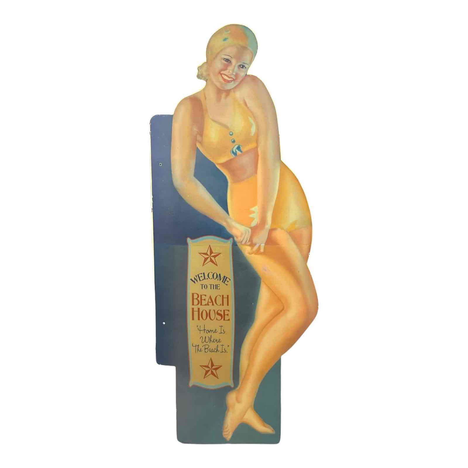 Classy 1940's Swimsuit Pinup Girl DS Beach House Sign (1 of 13)