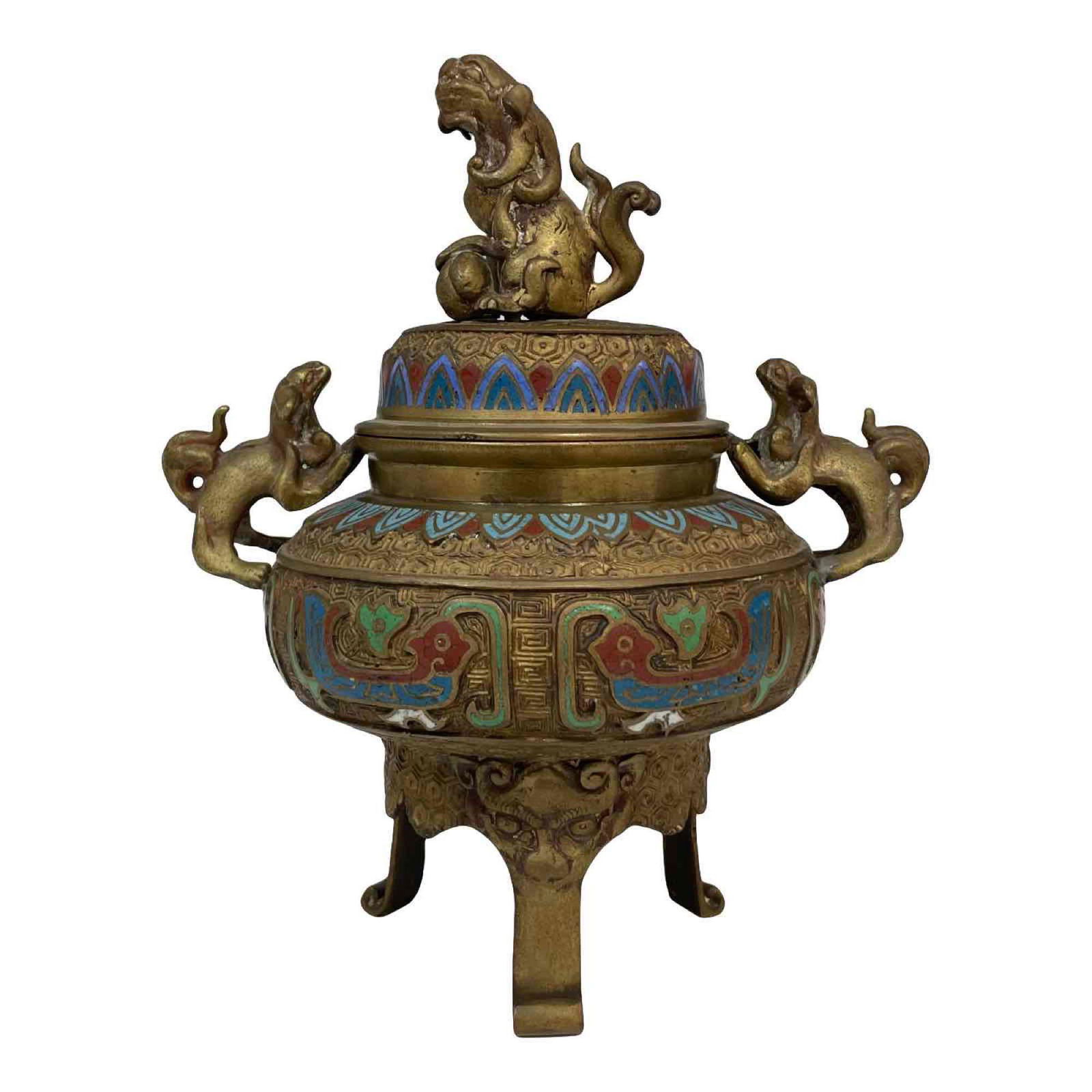 Japanese Brass Champleve Foo Dog Censer (1 of 20)