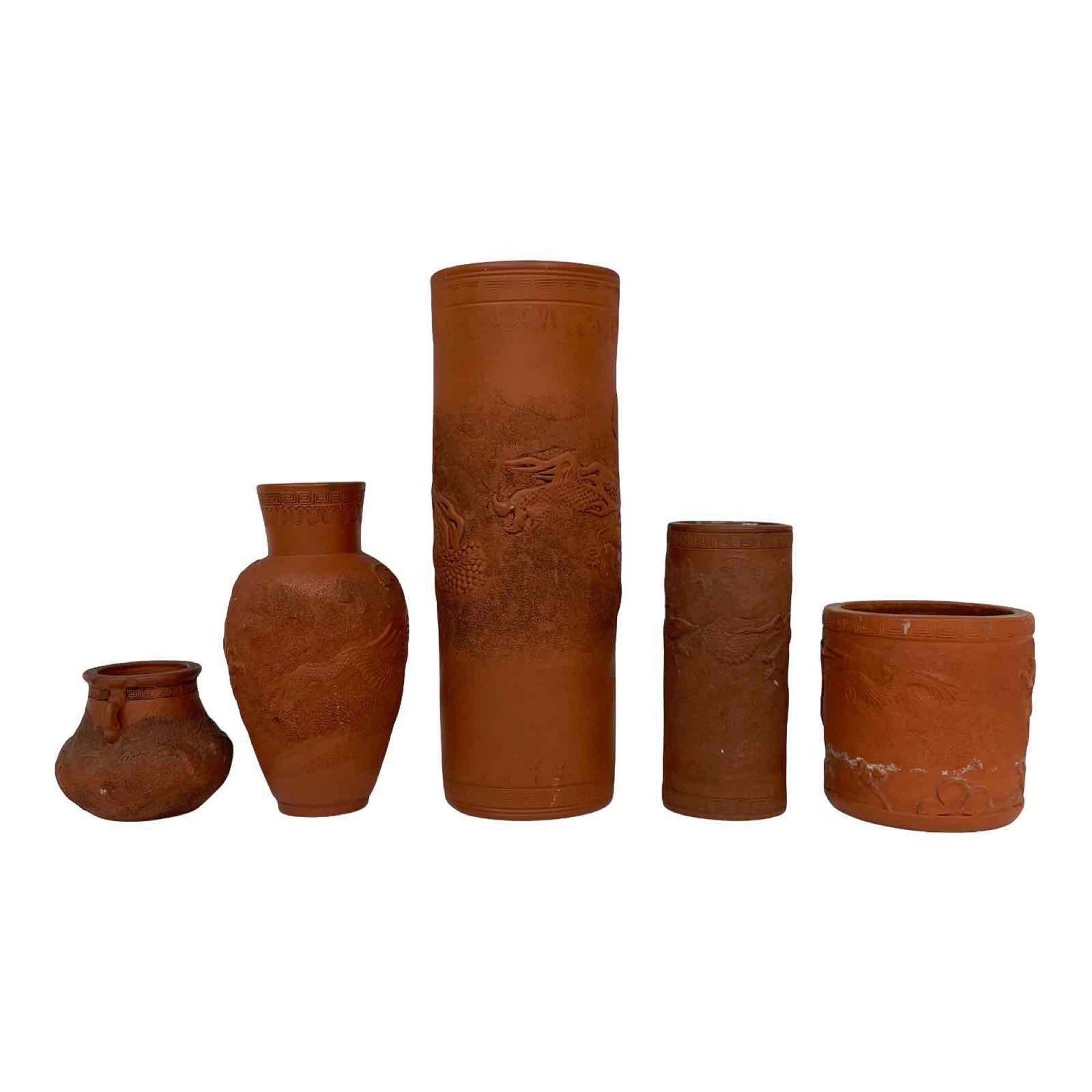 Five Asian Earthenware Vases and Brush Holders (1 of 20)