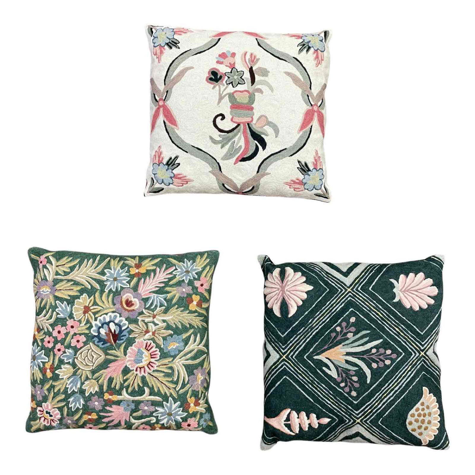 Three (3) Aubusson Style Embroidered Pillows (1 of 20)