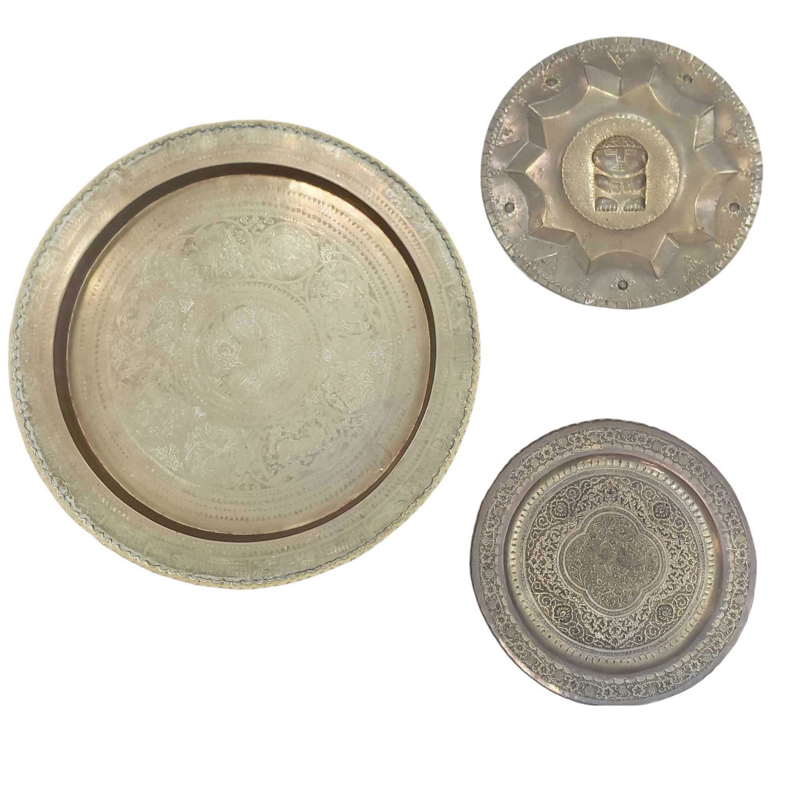 Three (3) Eastern Region Chased Brass Decorated Trays (1 of 16)