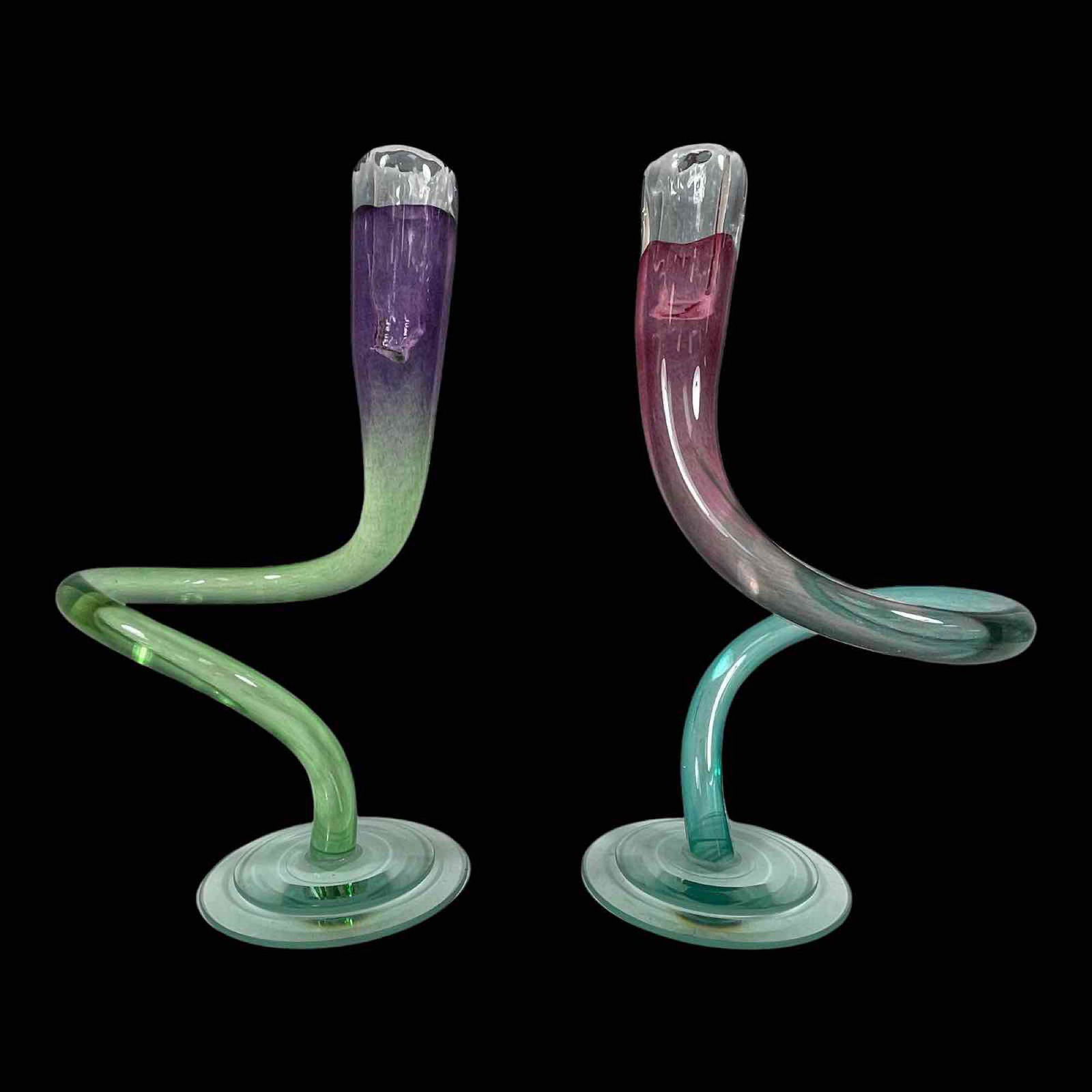 Pair of Curled Art Glass Candle Holders (2) (1 of 19)