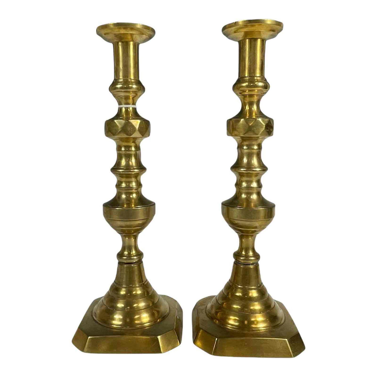 Pair of 19th Century Brass Push Up Candlesticks (1 of 18)