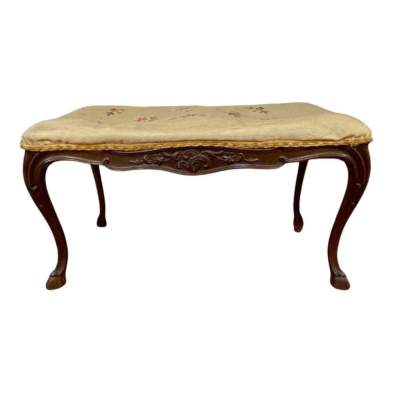 Antique Carved Walnut Needlepoint Bench (1 of 16)