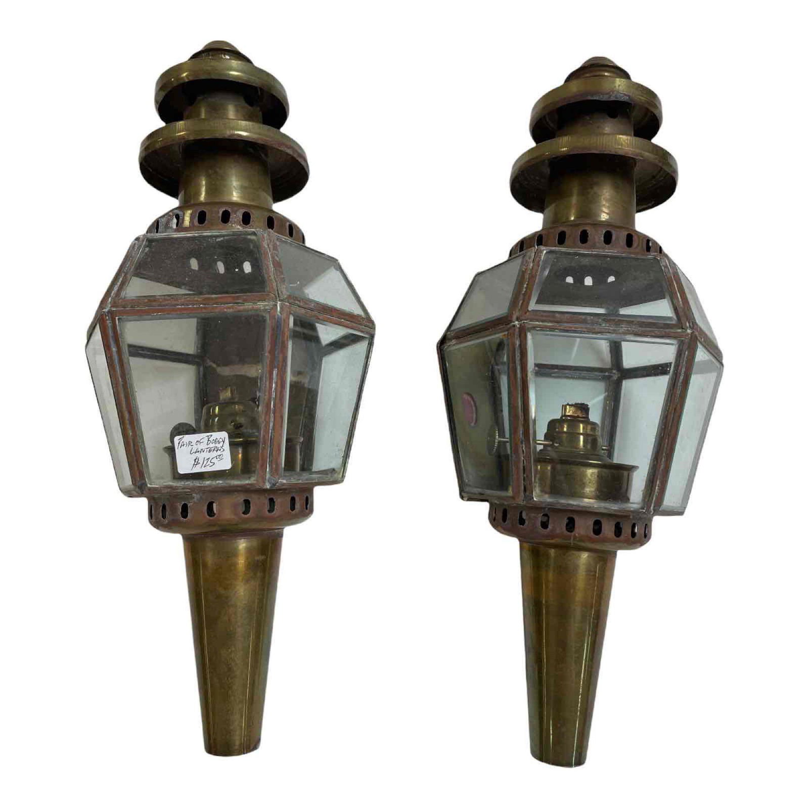 Pair of Brass Buggy or Carriage Lamps: Measuring approximately 14 inches tall.