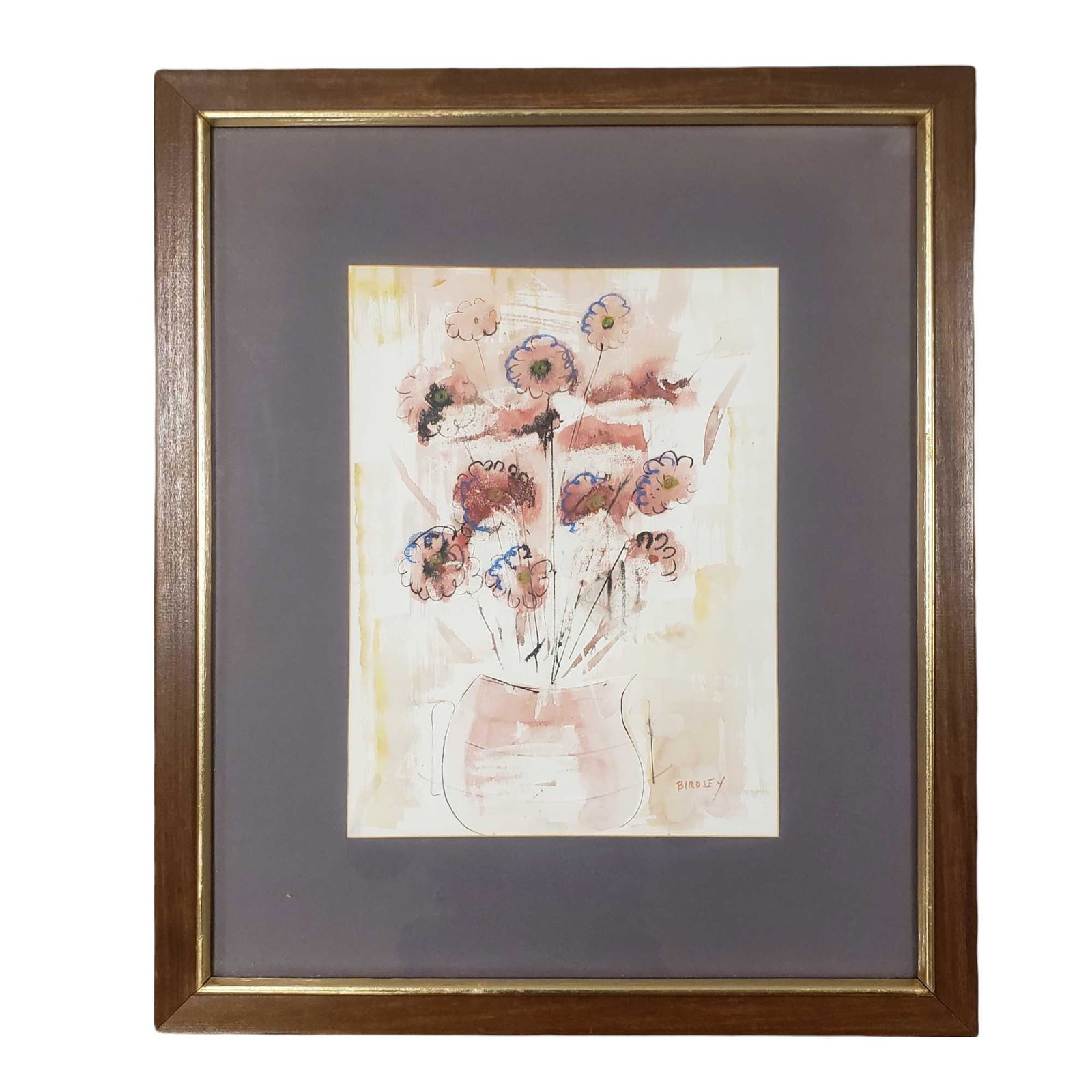 Mid Century Birdsey Watercolor on Paper Signed: Alfred Birdsey Bermudian (1912-1996) watercolor on paper. Floral professionally framed 27" by 23" in good condition, see photos.