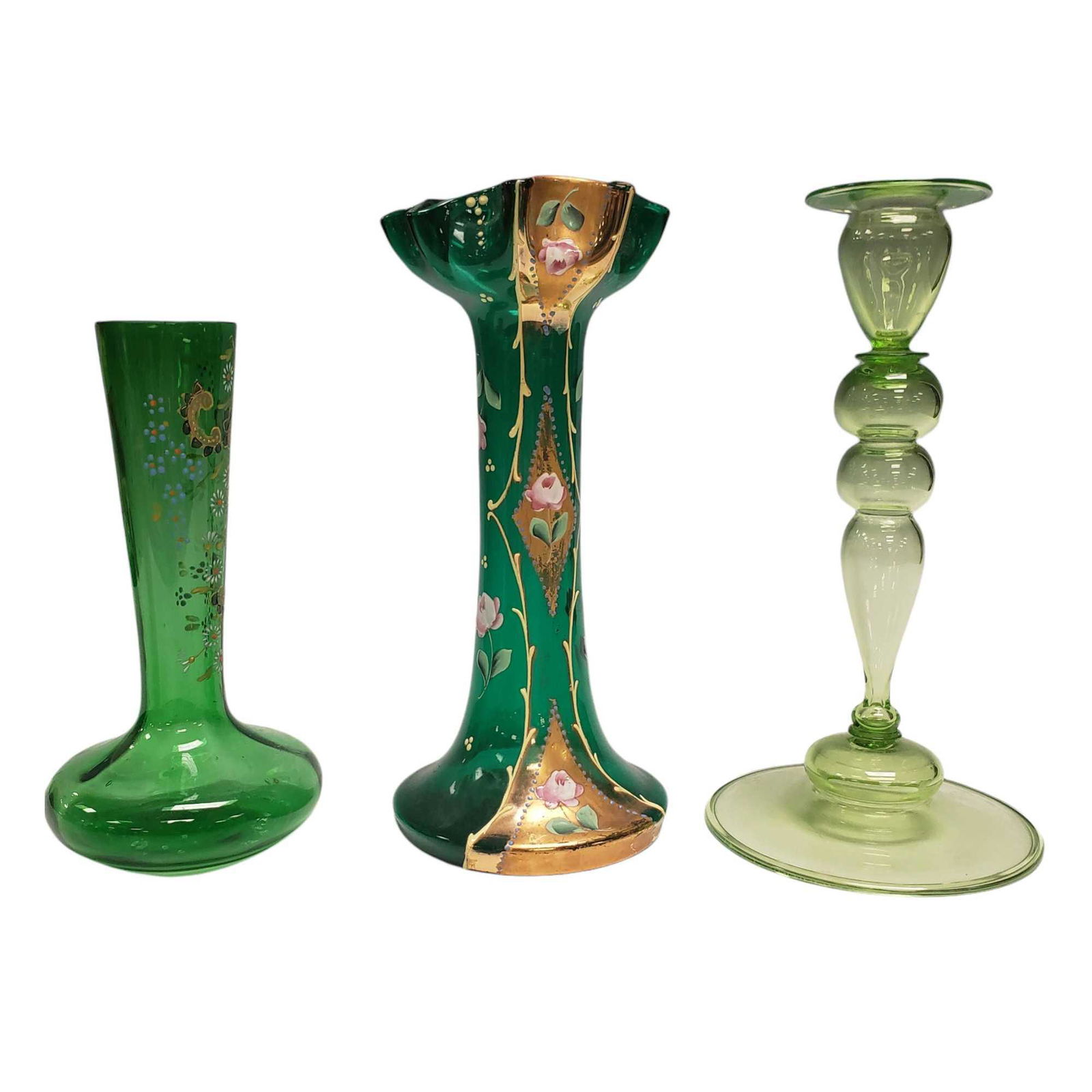 Hand Painted Art Glass Vases and Candlestick (3) (1 of 17)