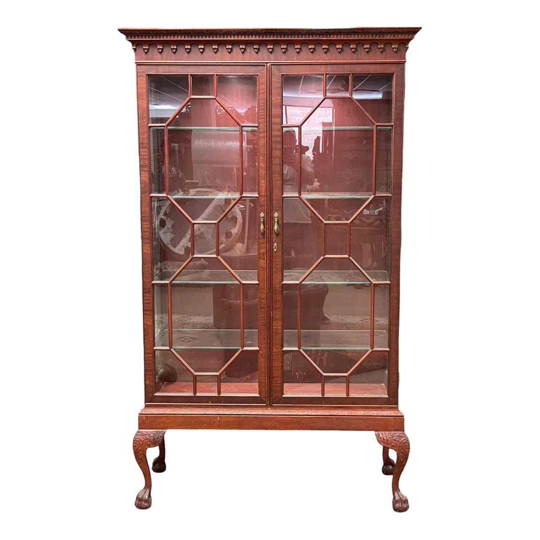 Quality Cherry Tall Case Lighted Cabinet on Claw Feet (1 of 20)