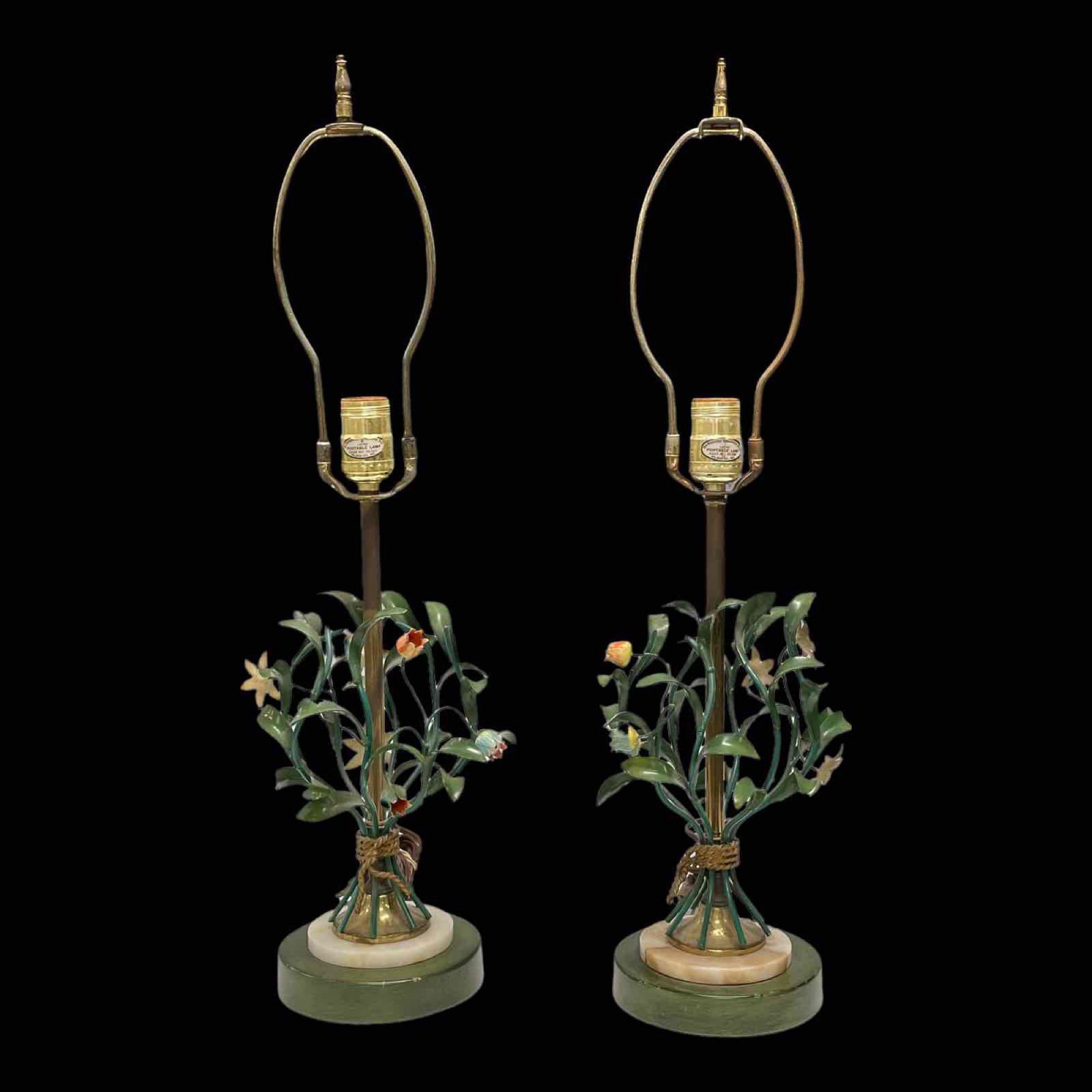 Pair of MCM Metal Floral Table Lamps (1 of 20)