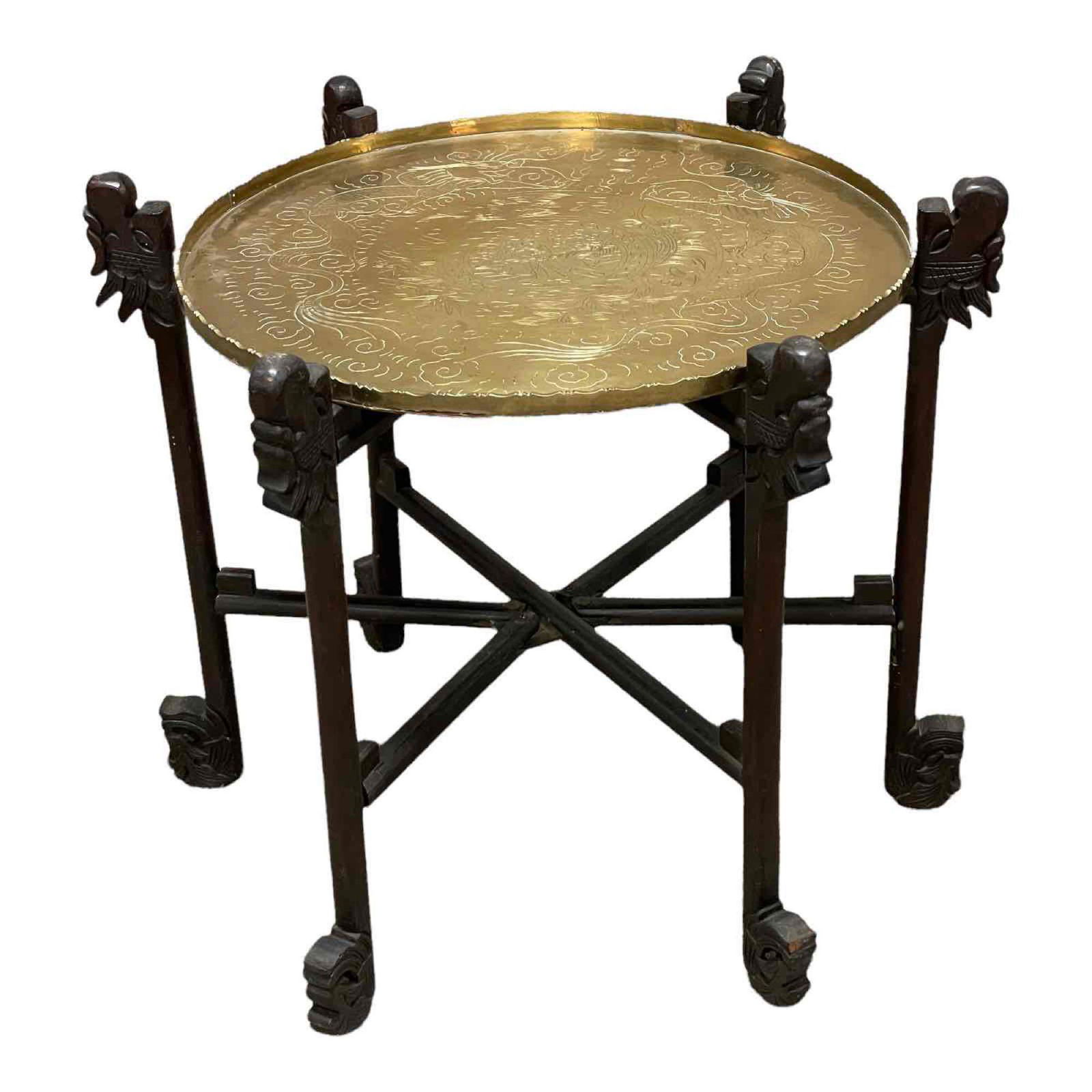 Chinese Brass Tray Rosewood Folding Table (1 of 20)