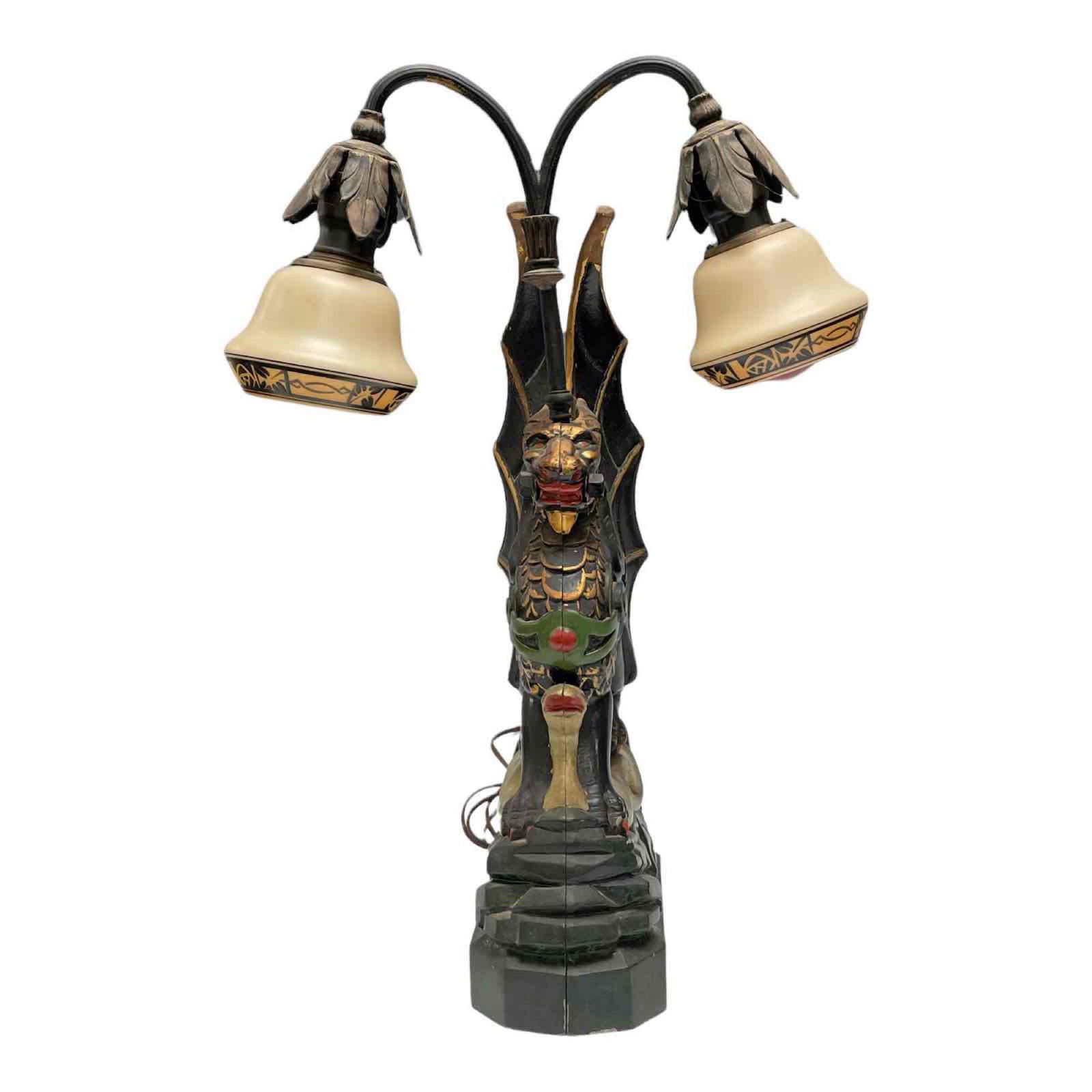 Gargoyle and Snake Double Light Metal Table Lamp (1 of 20)