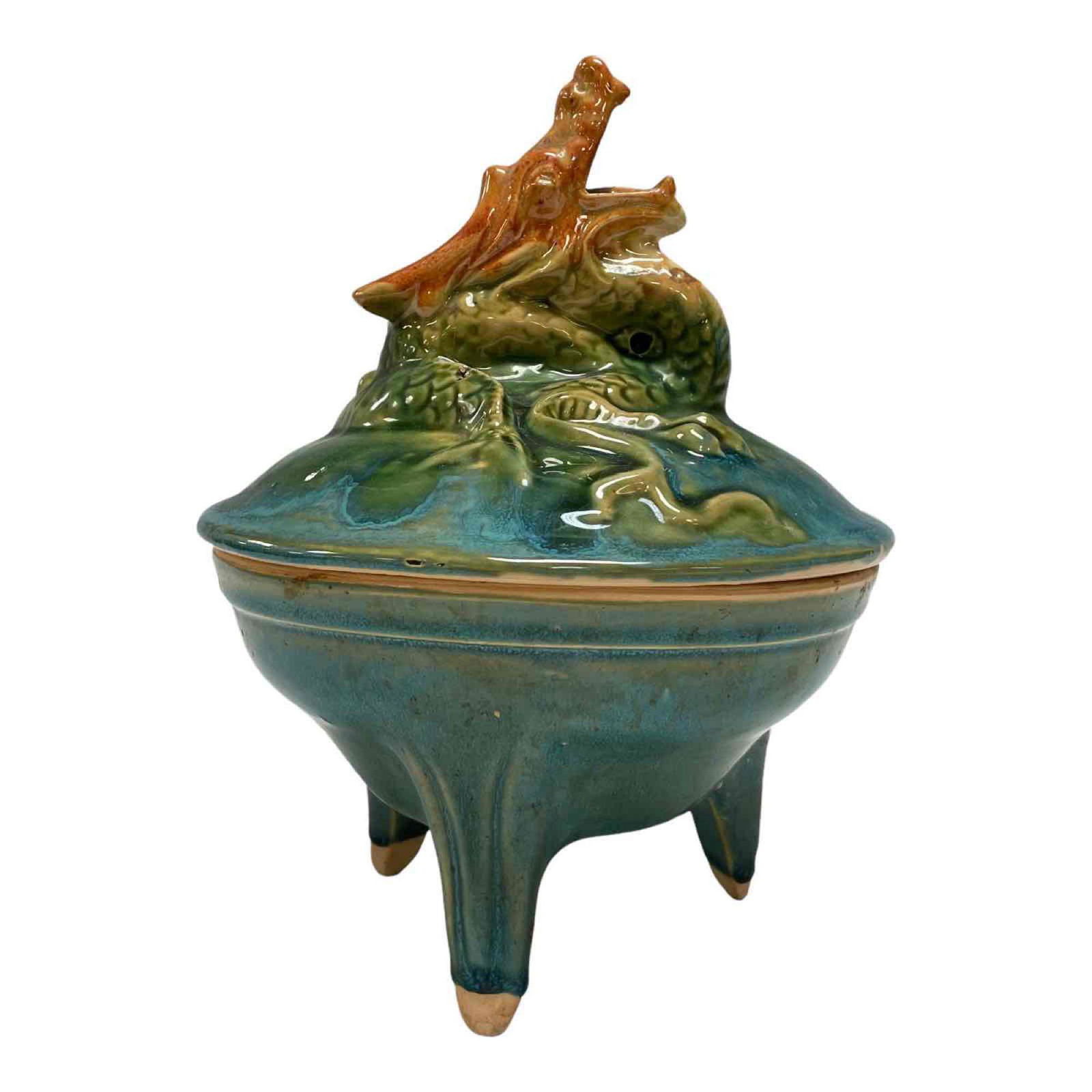 Footed Ceramic Dragon Censor Incense Burner (1 of 18)