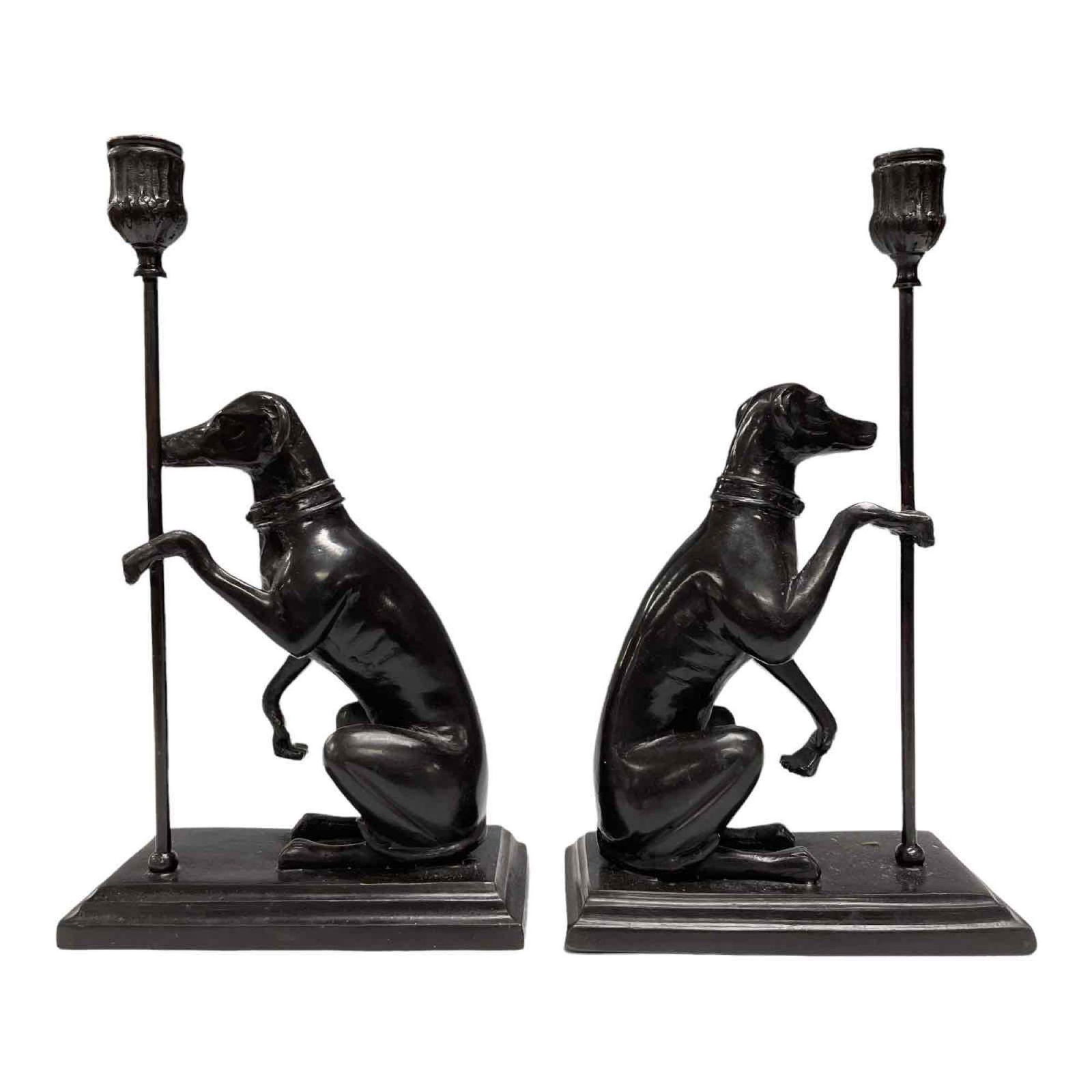 Bronze Pair of Greyhound Dog Candle Holders (2) (1 of 20)