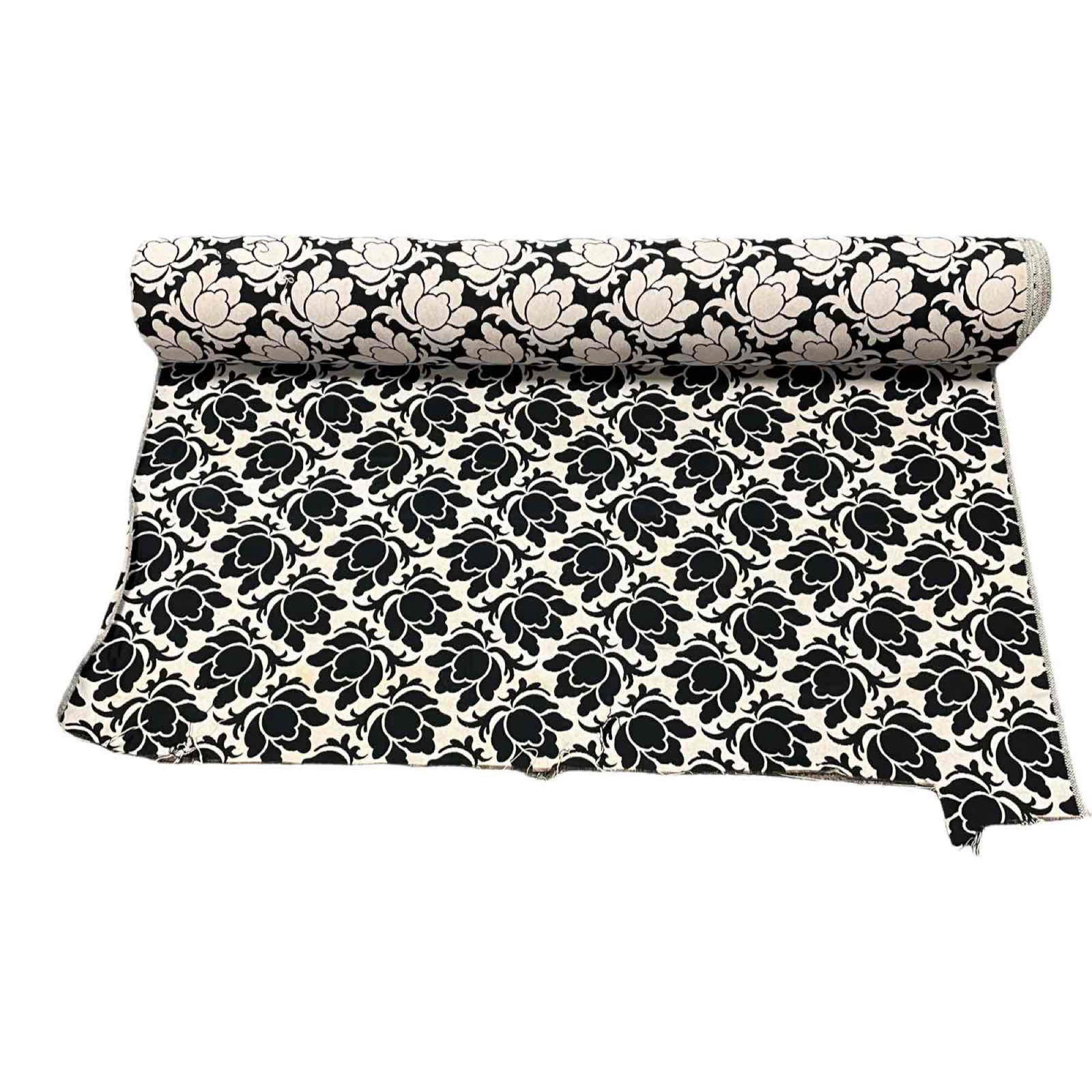 Massive Roll of Vintage MCM Floral Fabric: Giant roll of vintage black and white floral fabric. Much to large to unroll and measure but it multiple dozen yards long. In good clean condition, see photos.
