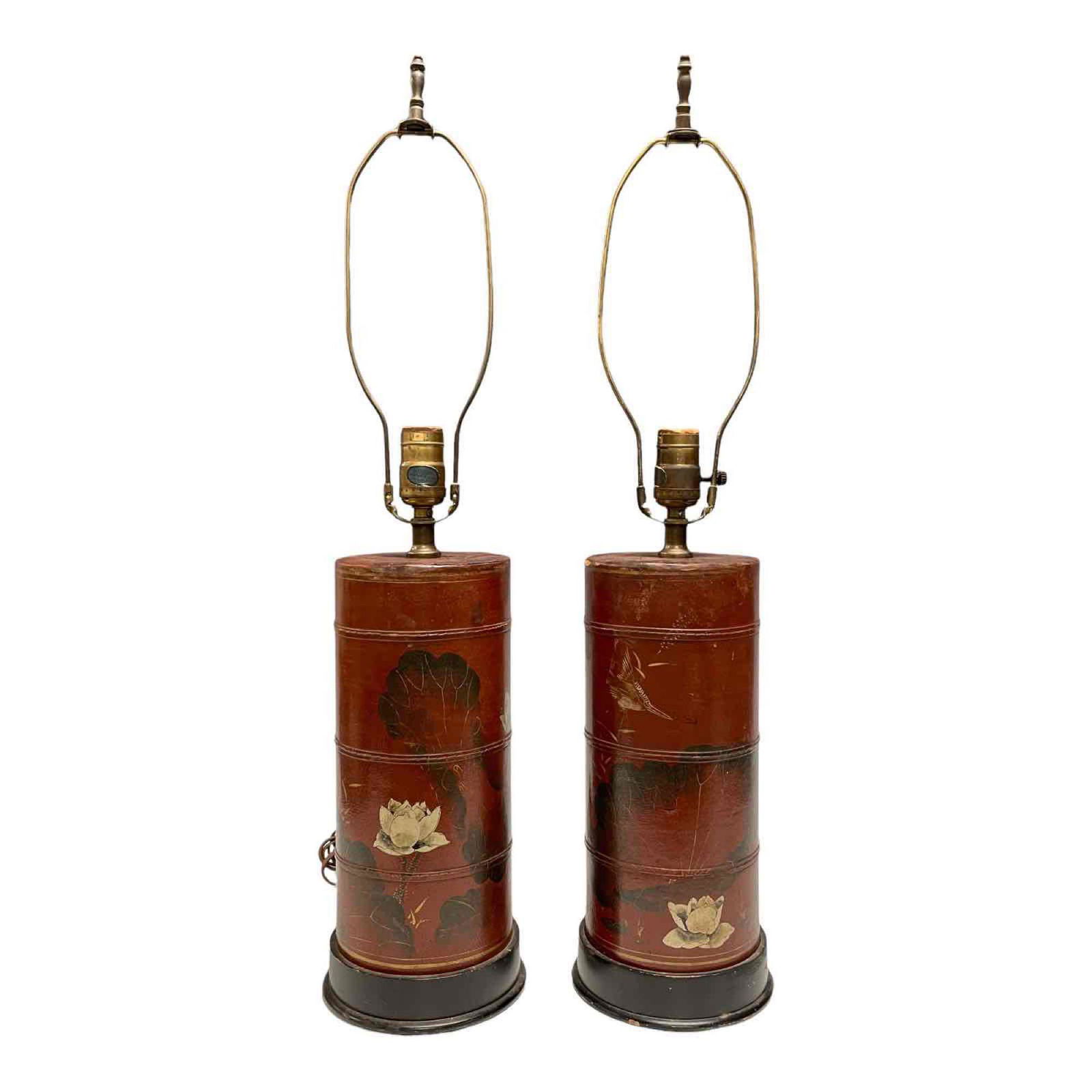 Tole Painted Leather Wrapped Lamps (1 of 16)