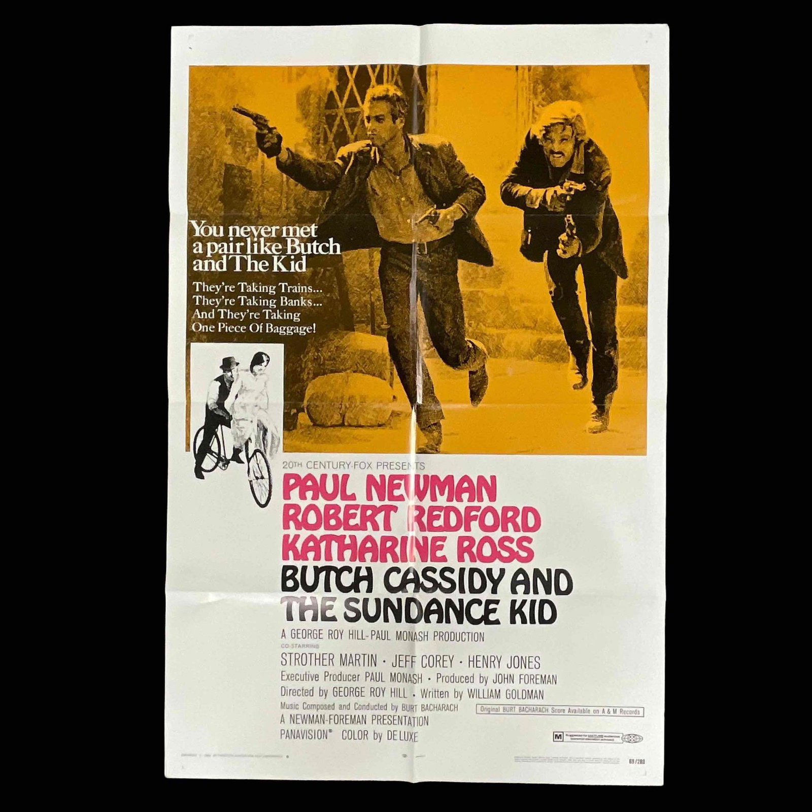 BUTCH CASSIDY AND THE SUNDANCE KID - ONE SHEET: 27x41, 1969, U.S., 20th Century Fox, western Paul Newman, Robert Redford, Katherine Ross B+ condition Quantity: 1