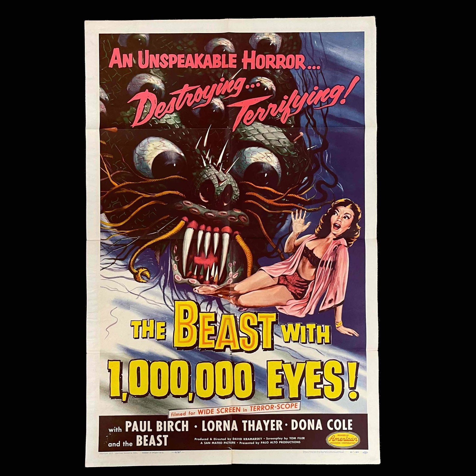 BEAST WITH 1,000,000 EYES, THE - ONE SHEET: 27x41, 1955, U.S., AIP, horror Paul Birch, Lorna Thayer, Dona Cole B+ condition Quantity: 1