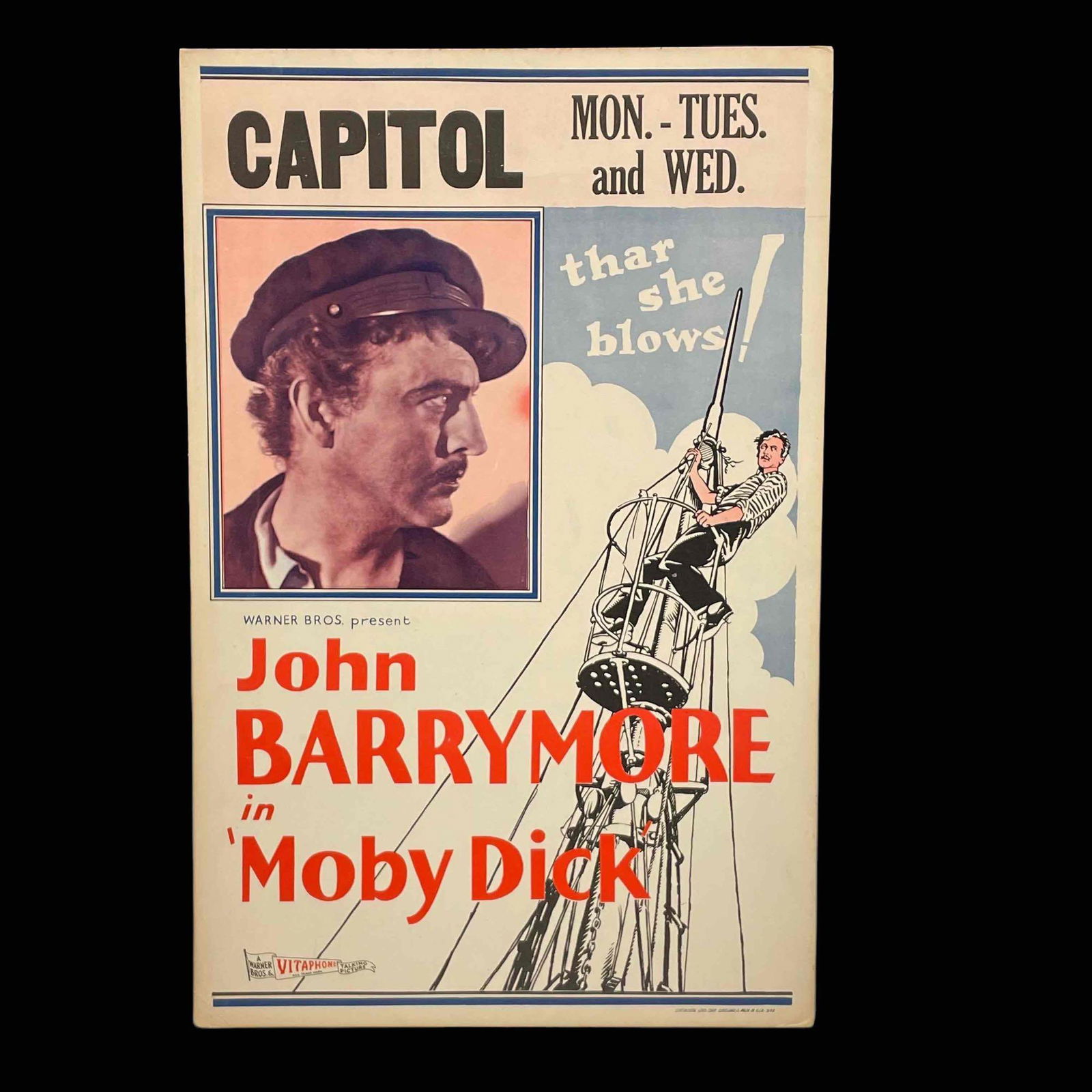 MOBY DICK - WINDOW CARD: 14x22, 1930, U.S., Warner Brothers, adventure John Barrymore B+ condition Quantity: 1